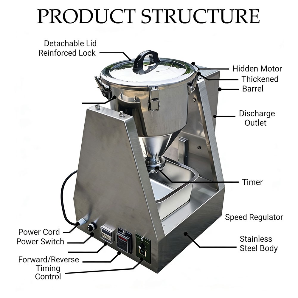 5-50KG Stainless Steel Dry Powder Mixer Adjustable Speed Blender for Food Feed