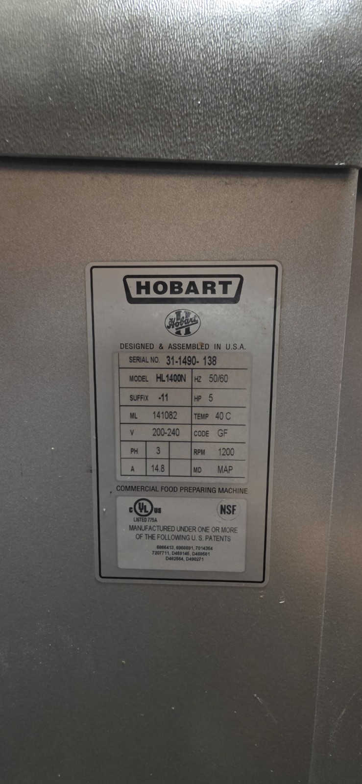 Hobart (HL1400N) 140 Quart 4 Speed Commercial Bakery Restaurant Dough Food Mixer