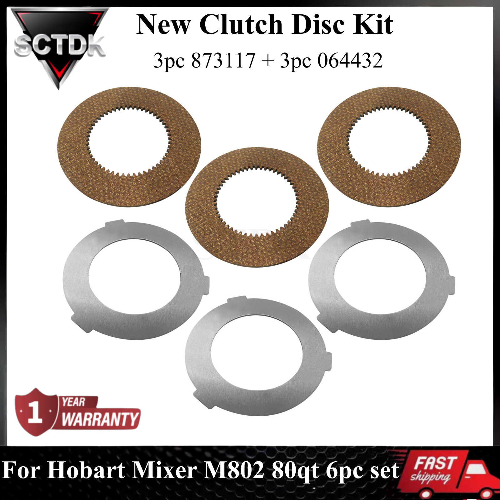 873117 064432 6PCS Inner+Outer Clutch Disc Kit Fit For Hobart Mixer M802 & V1401