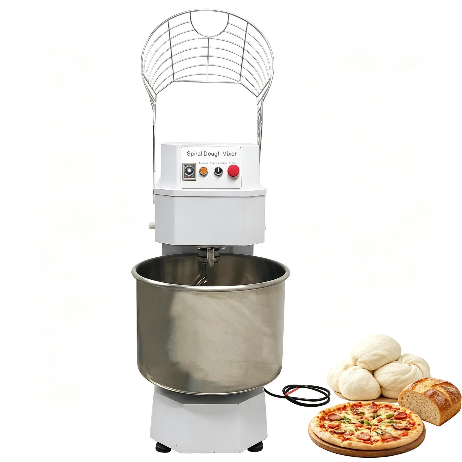 60QT Commercial Spiral Dough Mixer,220V Electric Pizzeria Dough Kneading Machine