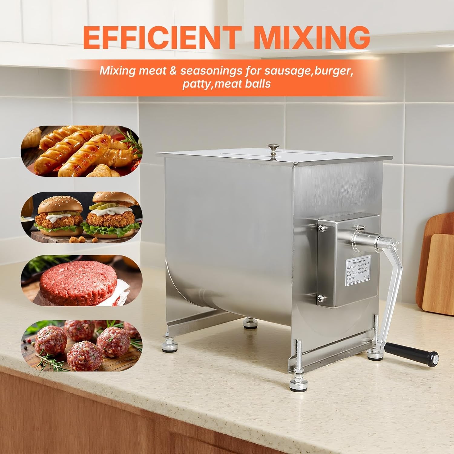 15lb/7.5L Manual Meat Mixer, Stainless Steel 10L Fixed Tank Meat MixerforSausage