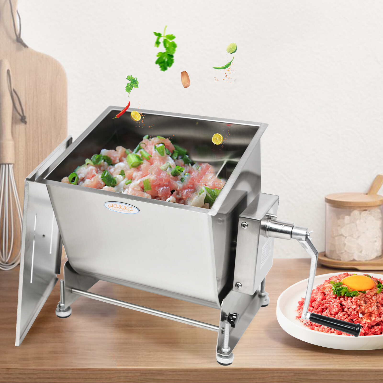 Hakka Tilt Tank Manual Meat Mixer Stainless Steel Commercial Kitchen Meat Hopper