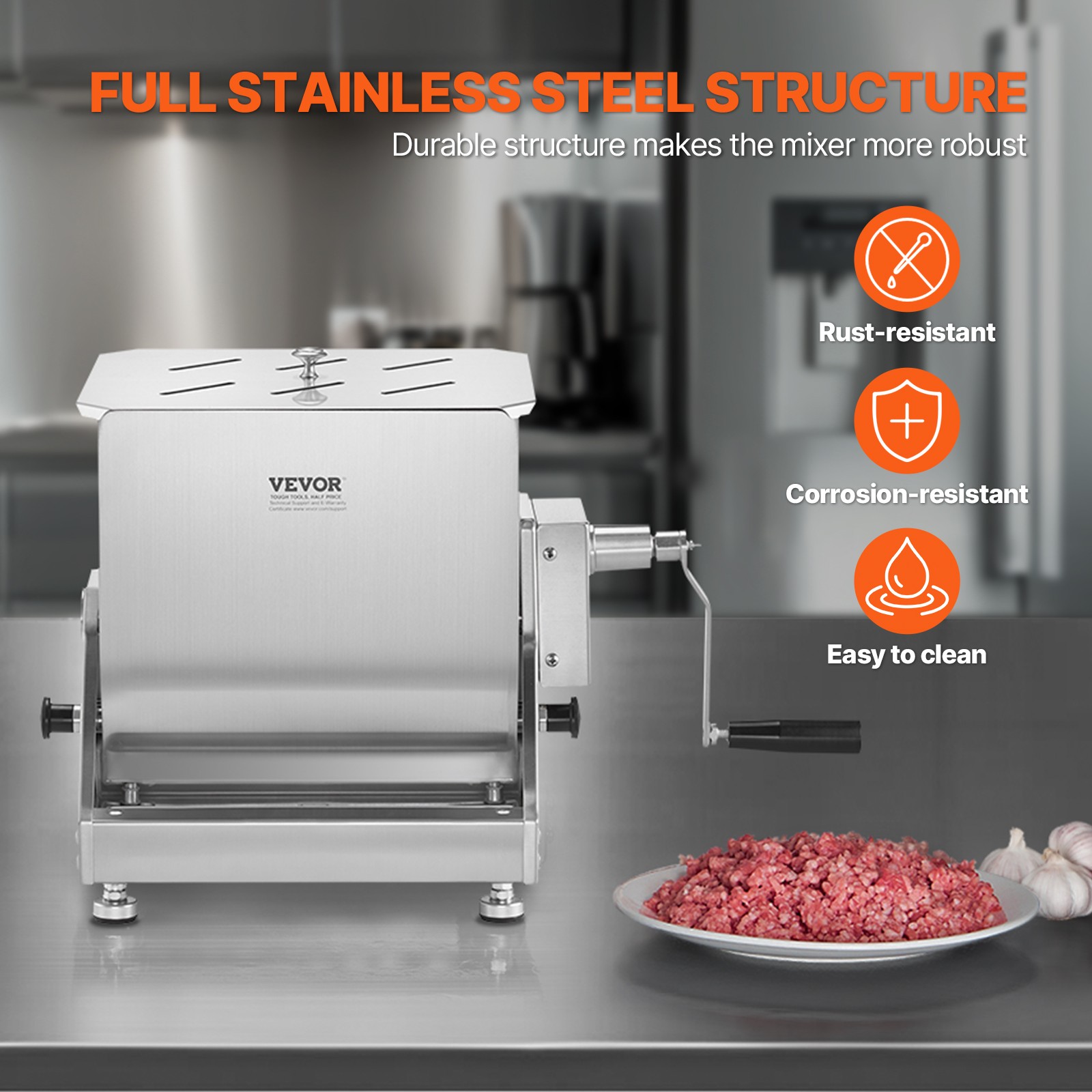 VEVOR Manual Meat Mixer Tilt Tank Mixing Max 15LB for Meat Sausage Mixer
