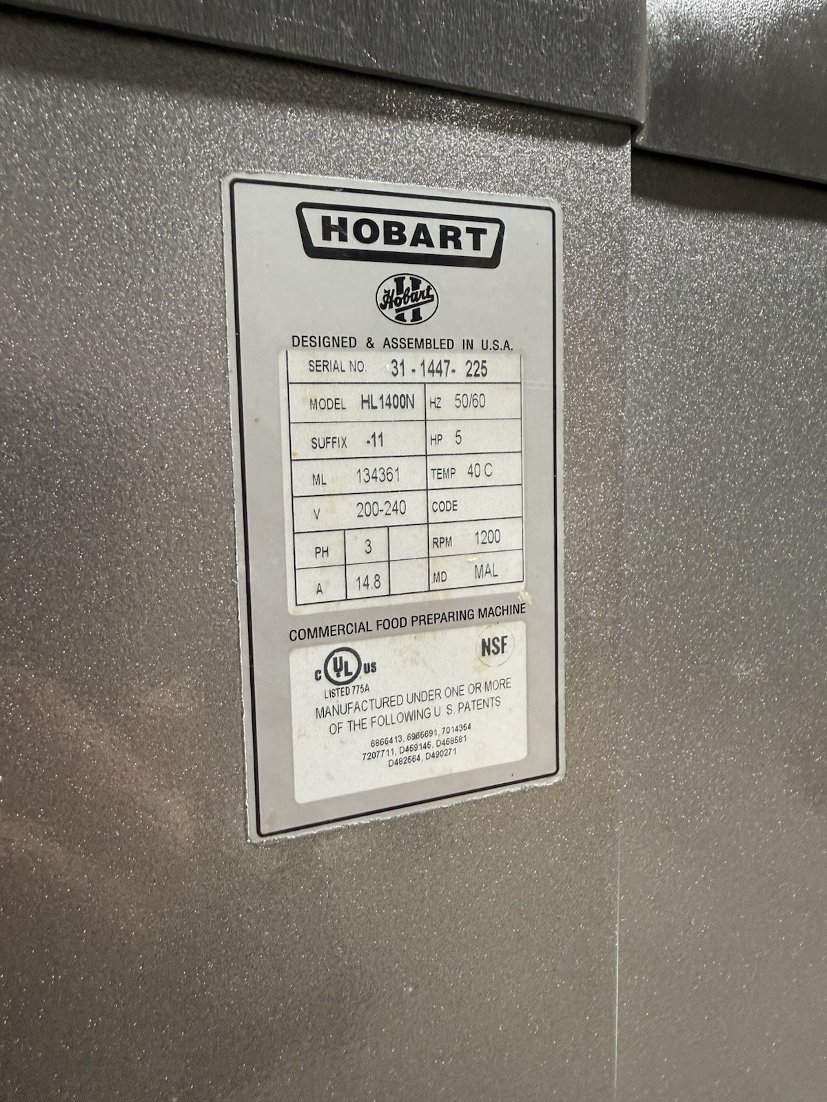 Hobart Legacy 140 Qt Mixer With Bowl / Dough Hook