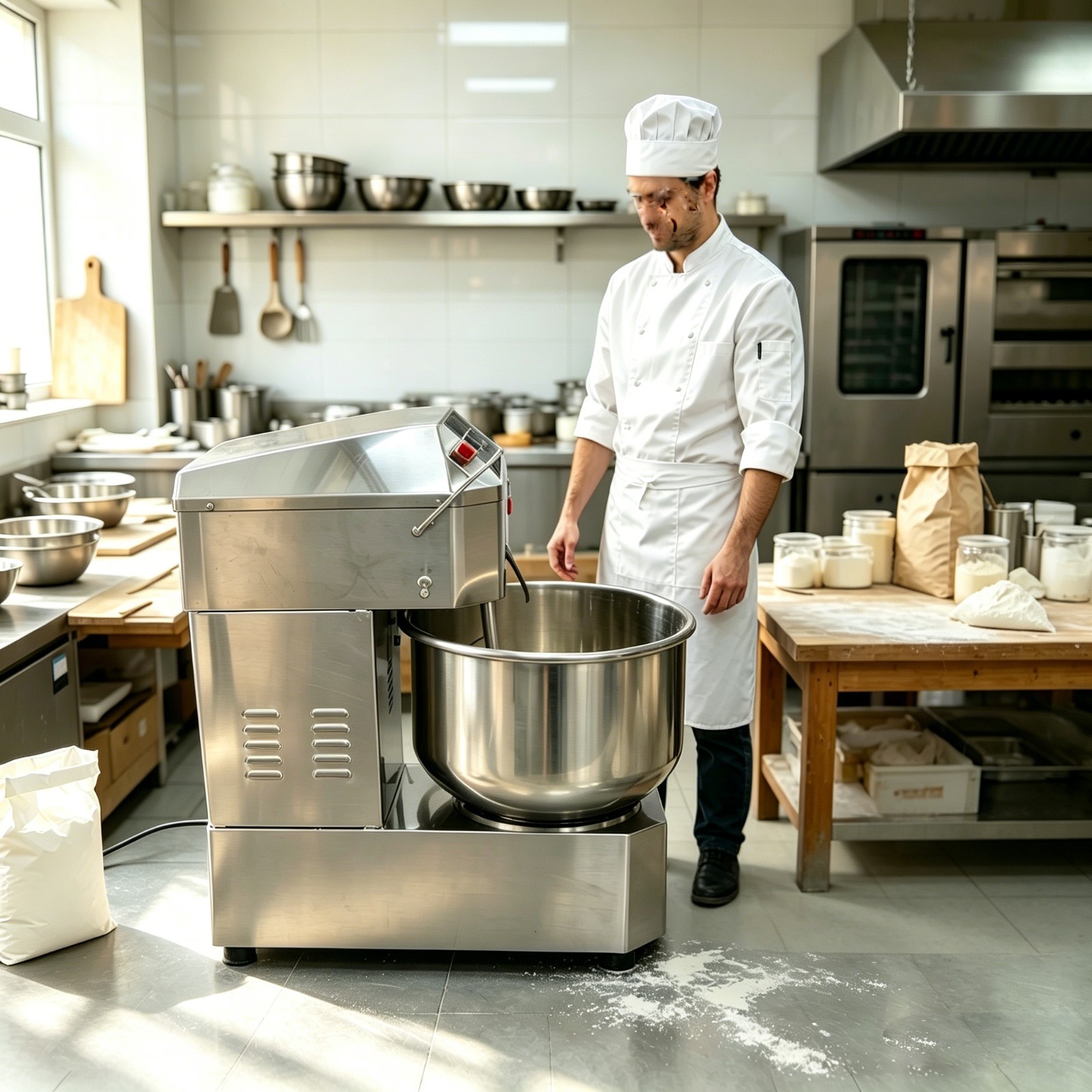 50L Double Action Dough Mixer 110V Stainless Steel Dual Speed Variable Frequency