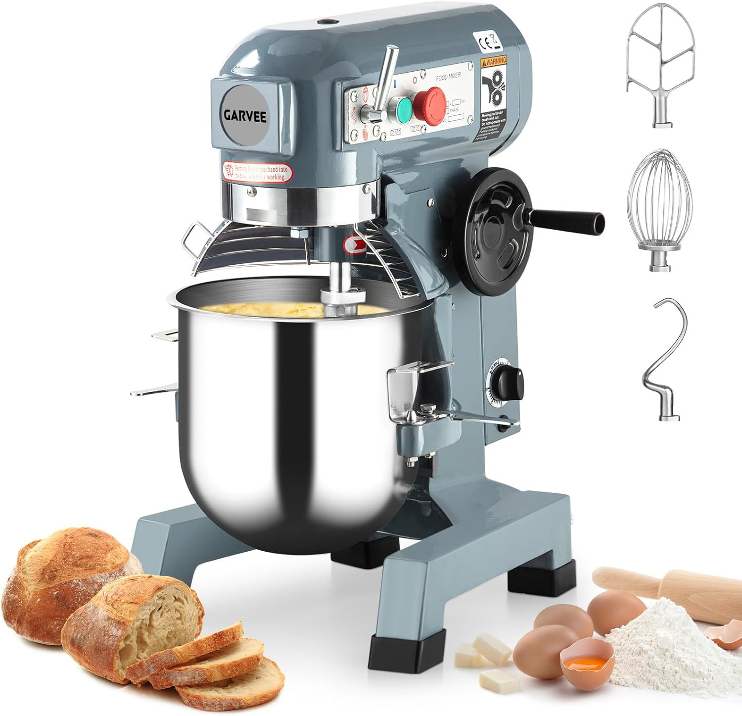 15 QT Commercial Stand Mixer 600W, 3 Speeds, Stainless Steel Bowl, Safety Guard