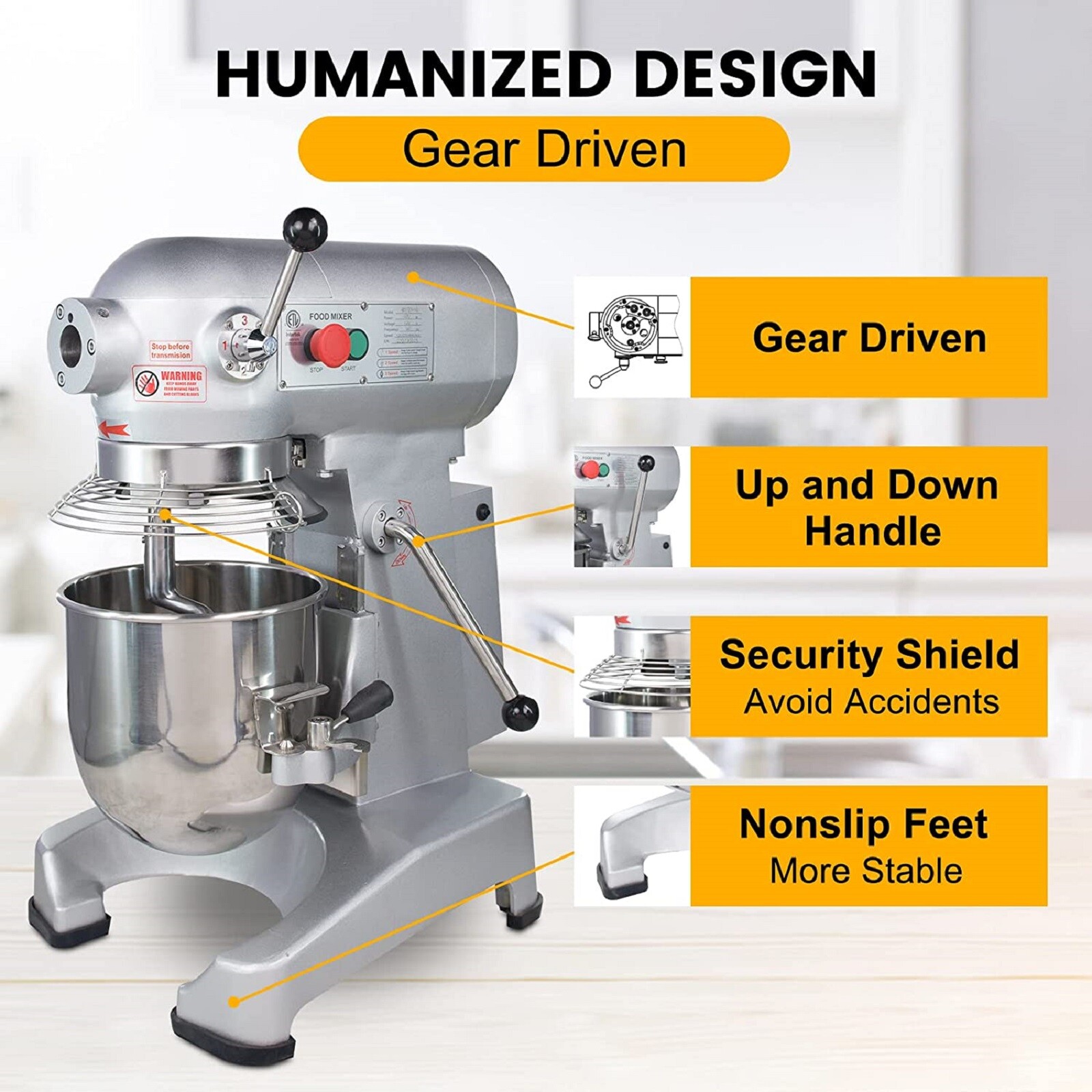 Hakka Commercial Planetary Mixer 10Qt Dough Food Mixer 4 Function Bakery 400W