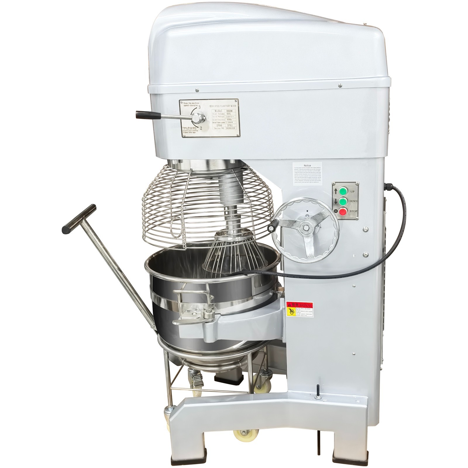 220V 60L/55 lbs Vertical Commercial Mixers Dough Mixer Machine 3-phase