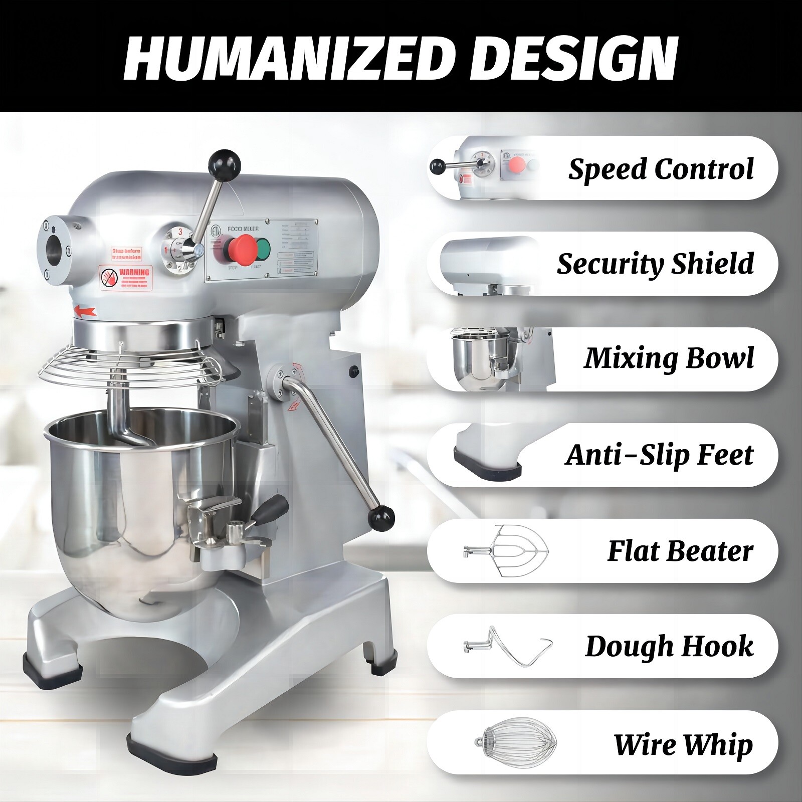 Clivia Commercial Electric Food Mixer 10Qt Dough Stand Mixer 3 Speed 400W