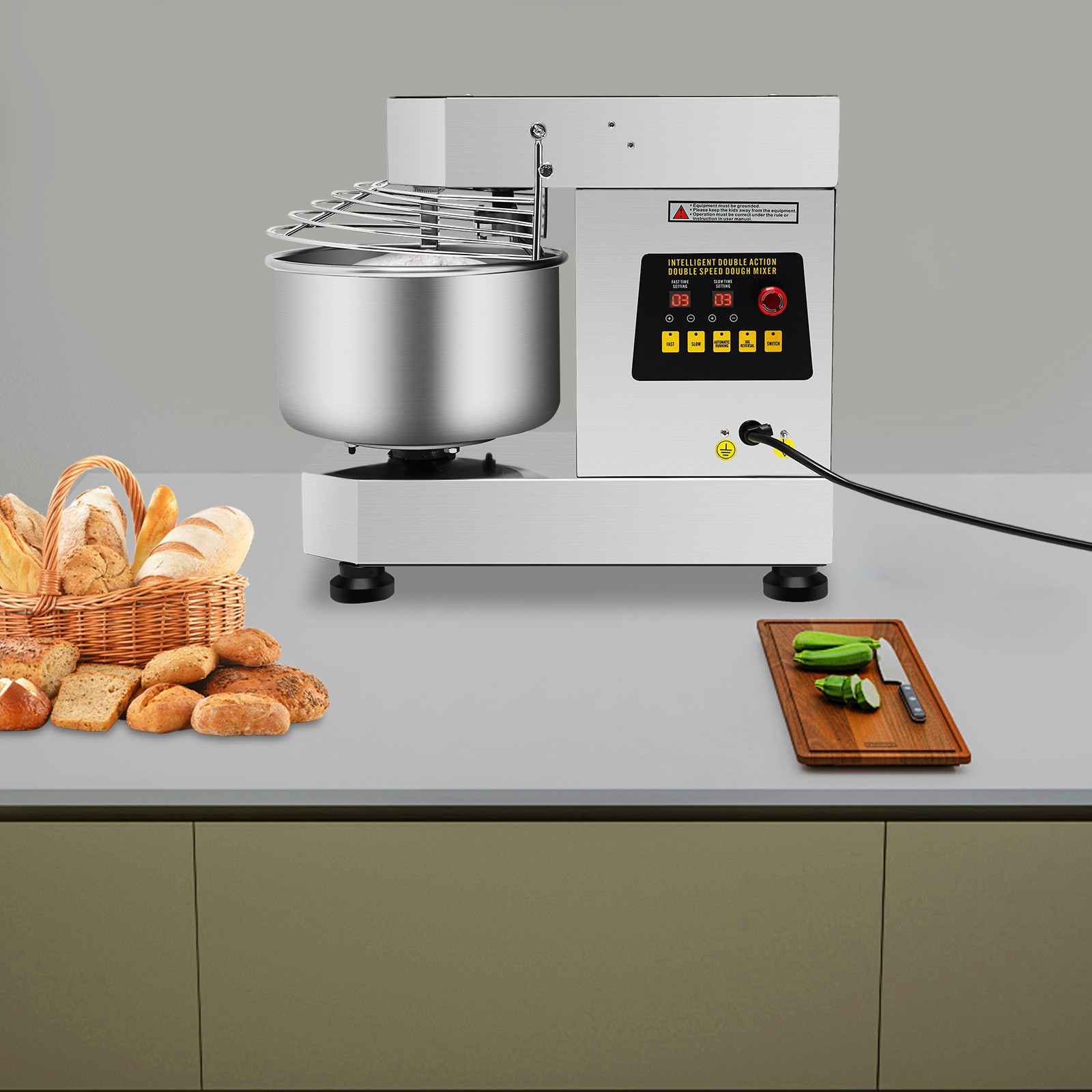 110V 60Hz Dough Kneading Machine 750W Commercial Dough Mixer, Max 360° Mixing