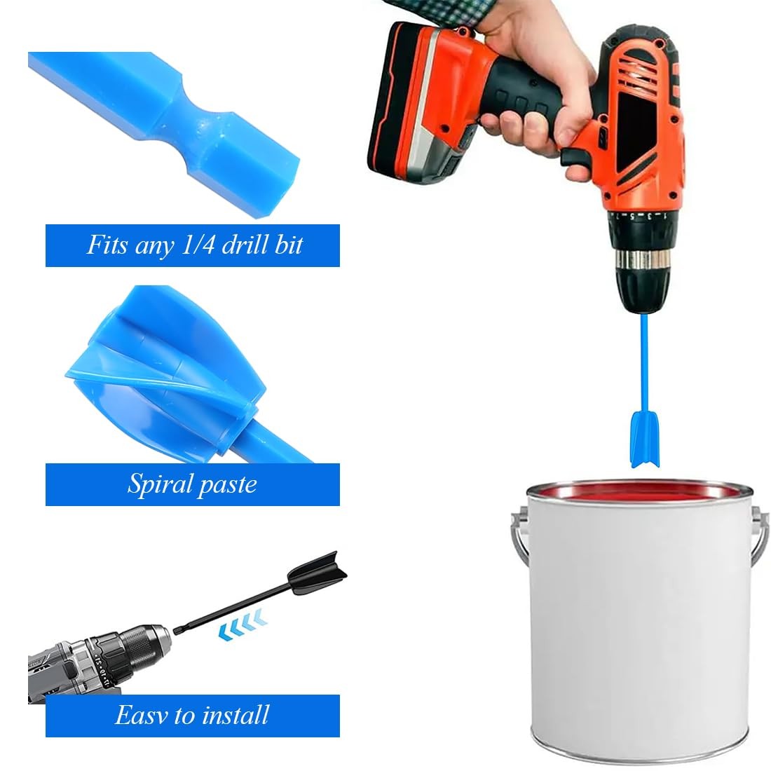 4 Pcs Resin Mixer Paddles for Drill Plastic Epoxy 16.5, 22cm, Black, Blue