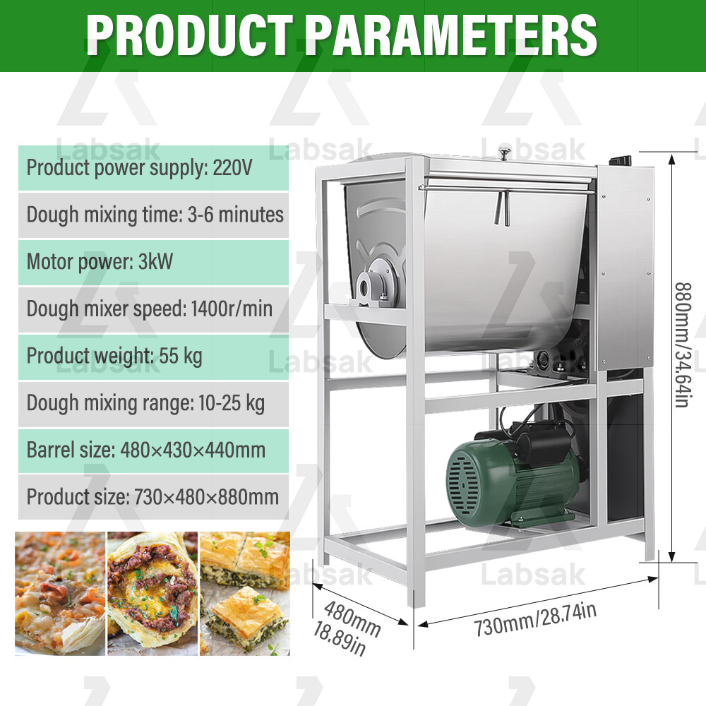 Commercial Electric Dough Mixer Mixing Machine 25KG Flour Mixer Dough Kneading