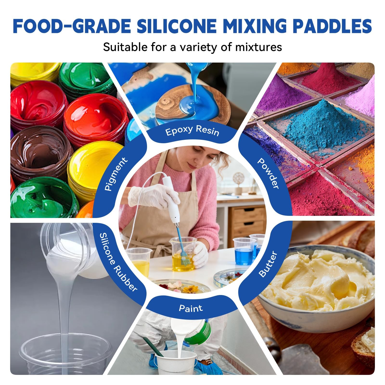Suzzam Silicone Resin Mixer Paddles, 4 pcs Epoxy Silicone-4PCS, Blue