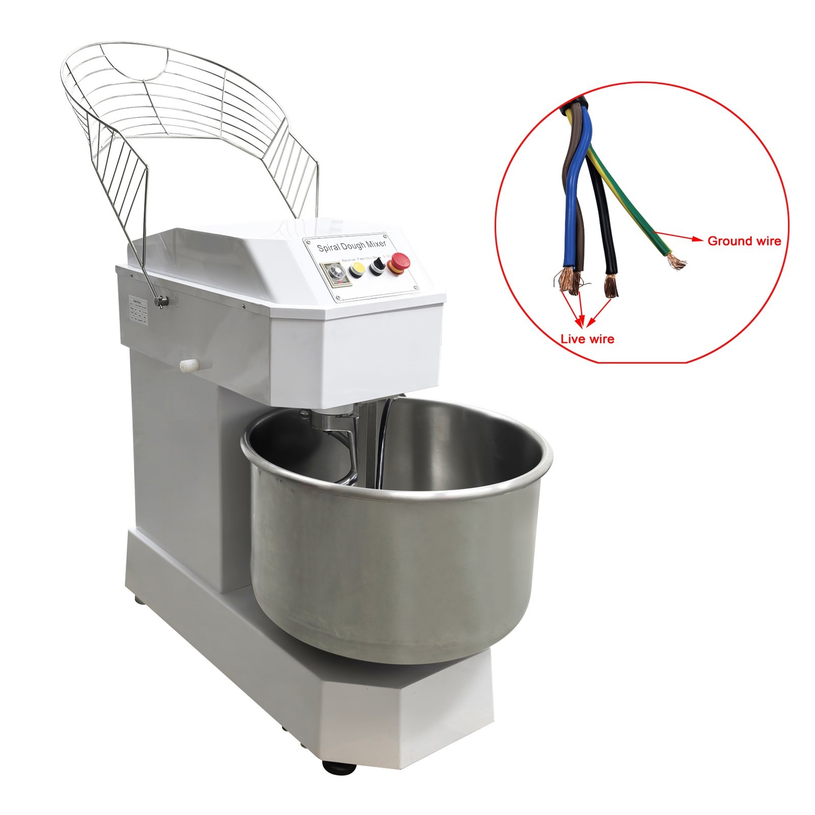 220V 3-Phase 80L Dough Spiral Stand Mixer Commercial Dual Speed Kneading Machine