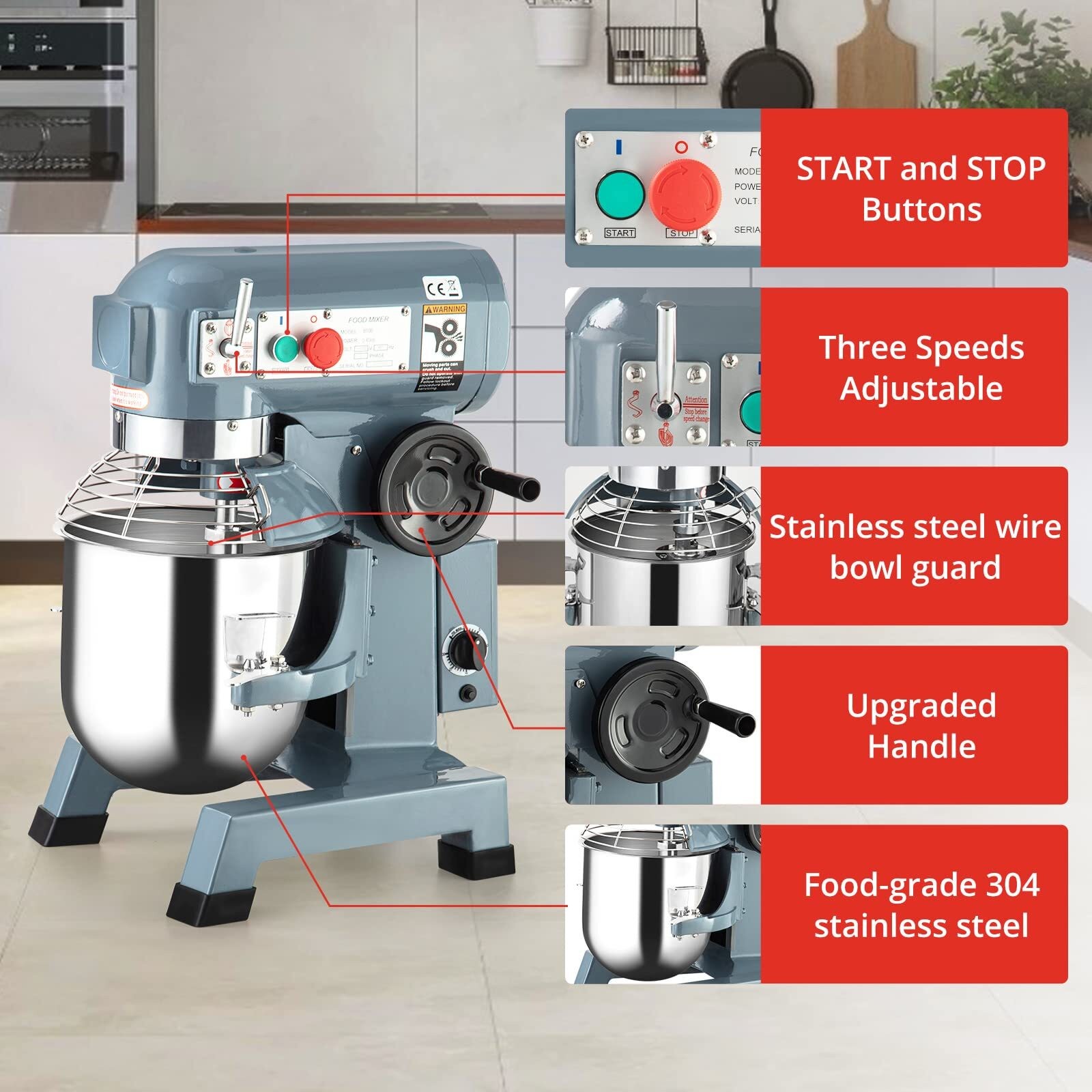 600W 110V Commercial Food Mixer 15Qt 3 Speed Stand Mixer for Commercial Kitchen