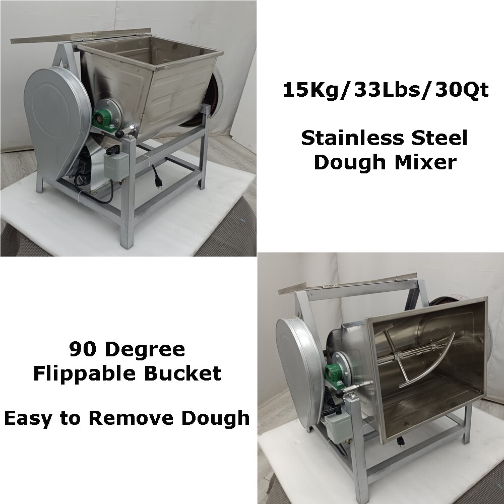 Commercial Dough Mixer 15kg/33lbs Capacity Stainless Steel Kneading Machine 110V