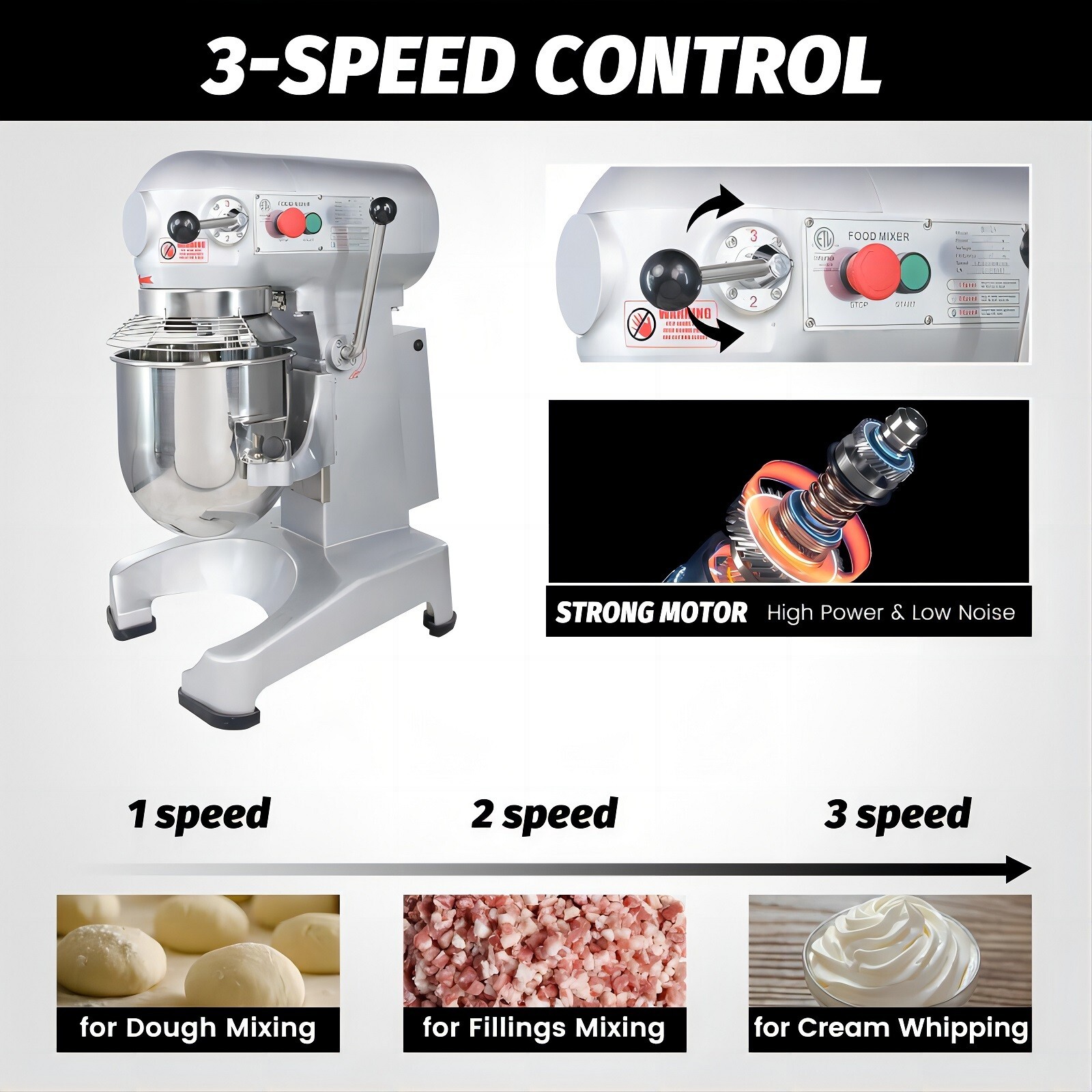 Clivia Dough Food Mixer 3 Speed 10Qt Gear Driven Pizza Bakery Machine 400W