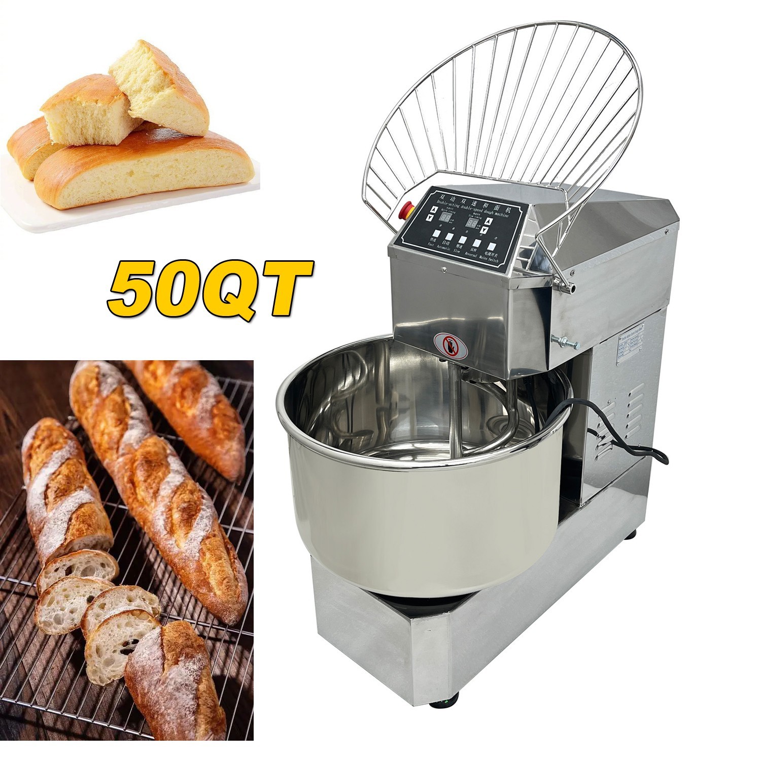 50L Automatic Dough Flour Mixer Double Action 2-Speed Electric Kneading Machine