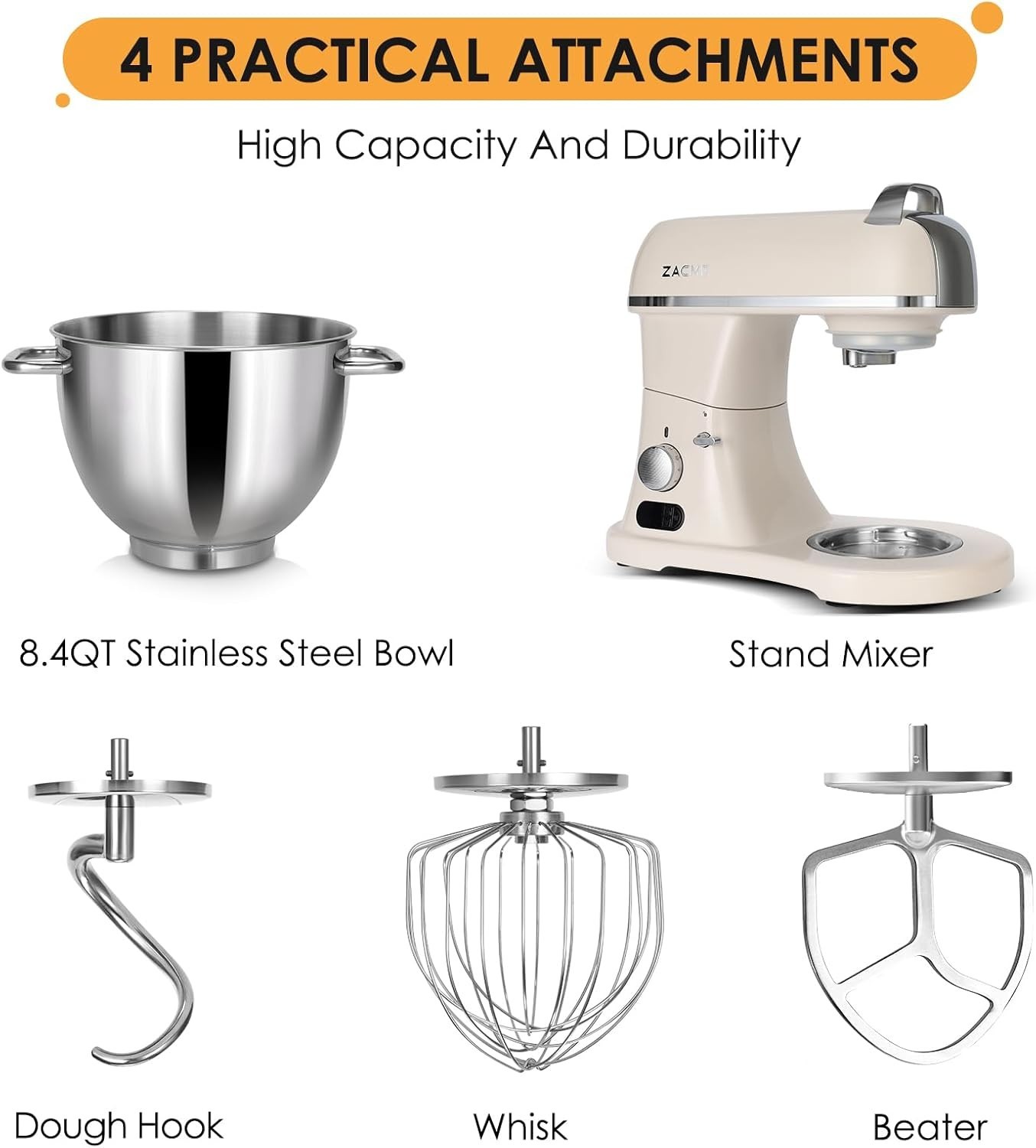 NSF/ANSI 8-2023 Certified 8.4QT Stand Mixer with Adjustable Speed Control