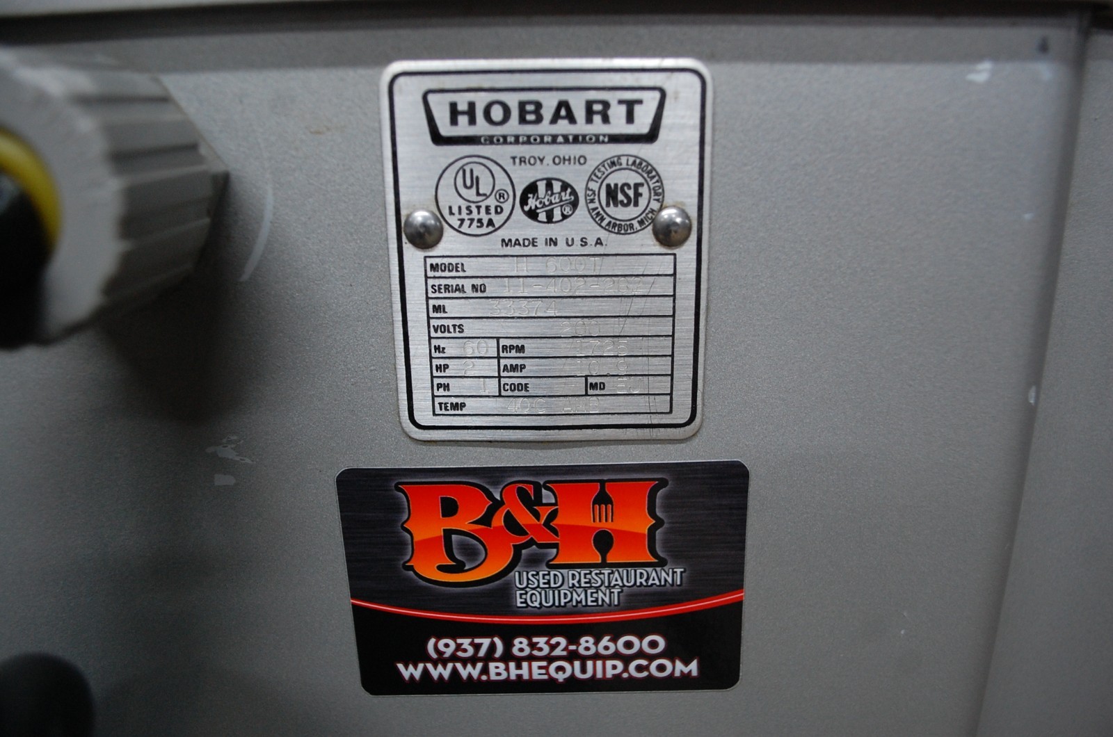 Hobart Classic H600T 60 Qt Bakery Pizza Dough Mixer 200 Volt 2 HP Single 1 Phase