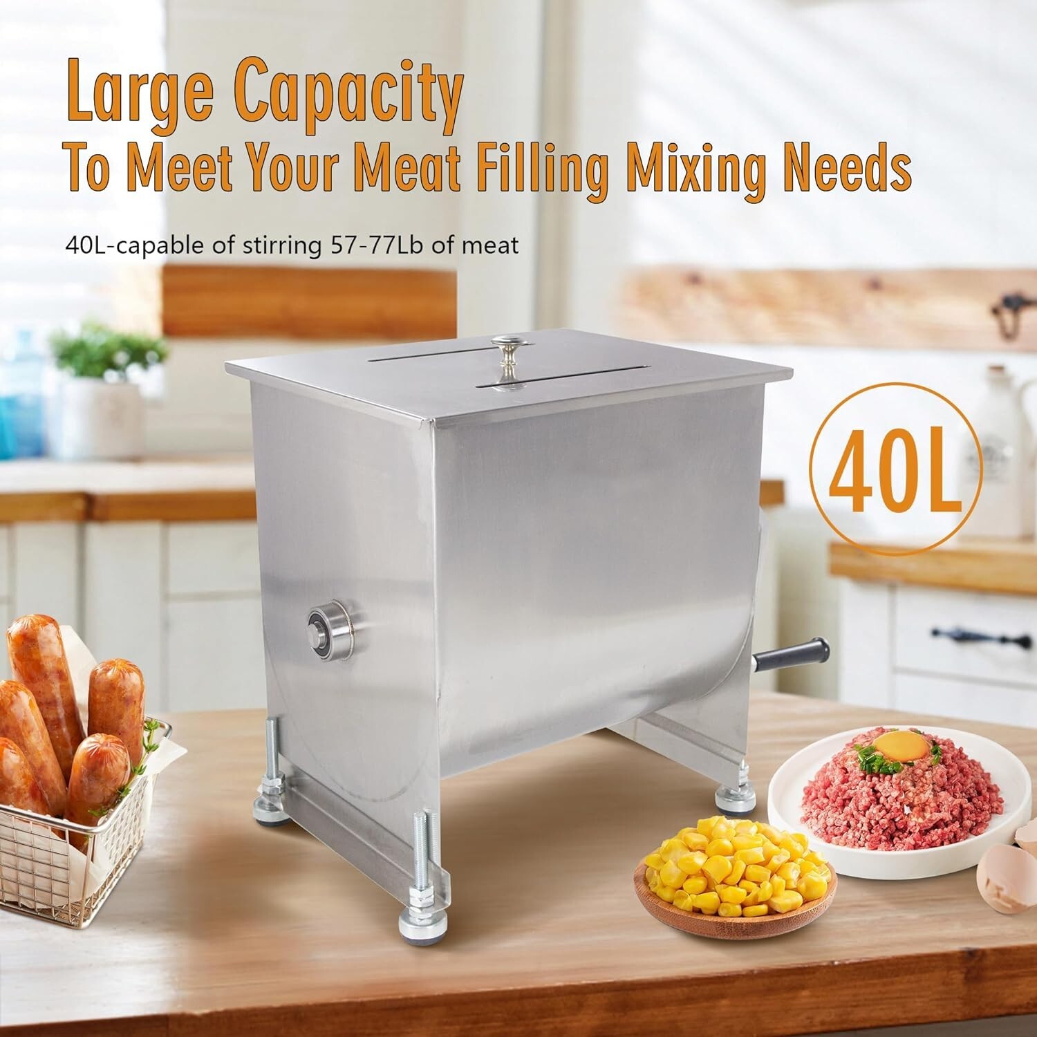 Clivia Manual Meat Mixer 60 Pound/30L Capacity Tank Commercial Food Processor