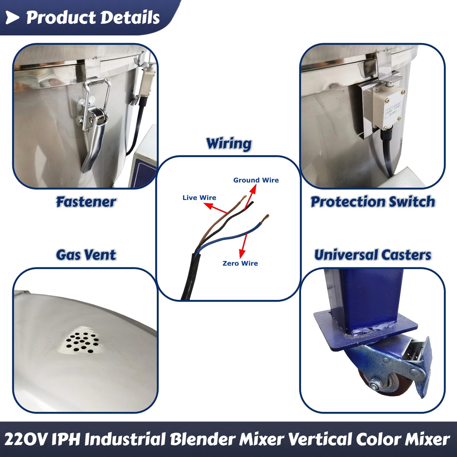 220V 1PH 4KW Stainless Steel Industrial Blender Mixer Vertical Color Mixer 100KG