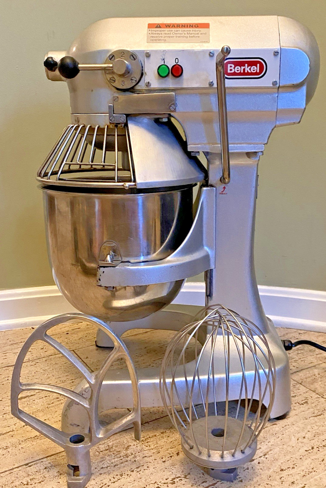 BERKEL 10 QUART COMMERCIAL MIXER PM 10 SAFETY GUARD CAGE SS BOWL WHIP & PADDLE