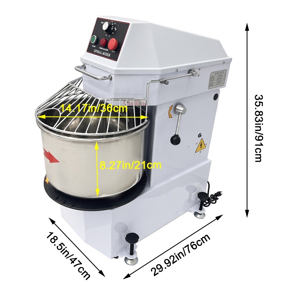 20L Food Mixer Machine Spiral Dough Kneader Detachable Bucket Dual Rotating 110V