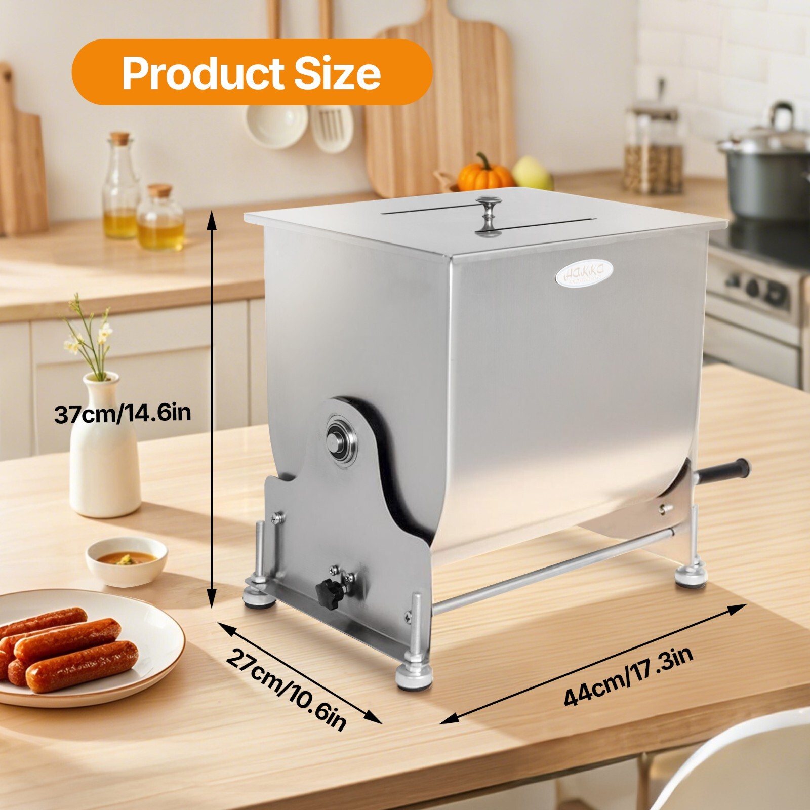 Kitchen Meat Mixer Tilt Tank with Lid 15Lbs 7.5L Manual Sausage Mixing Machine