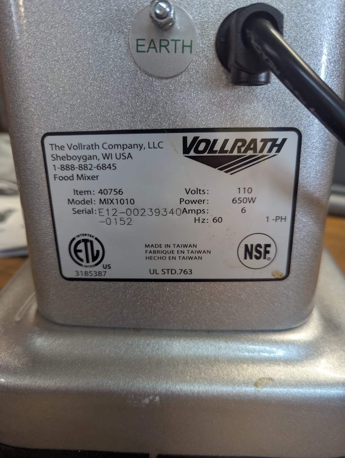 Vollrath MIX1010 Commercial 5 Speed Countertop Food Mixer