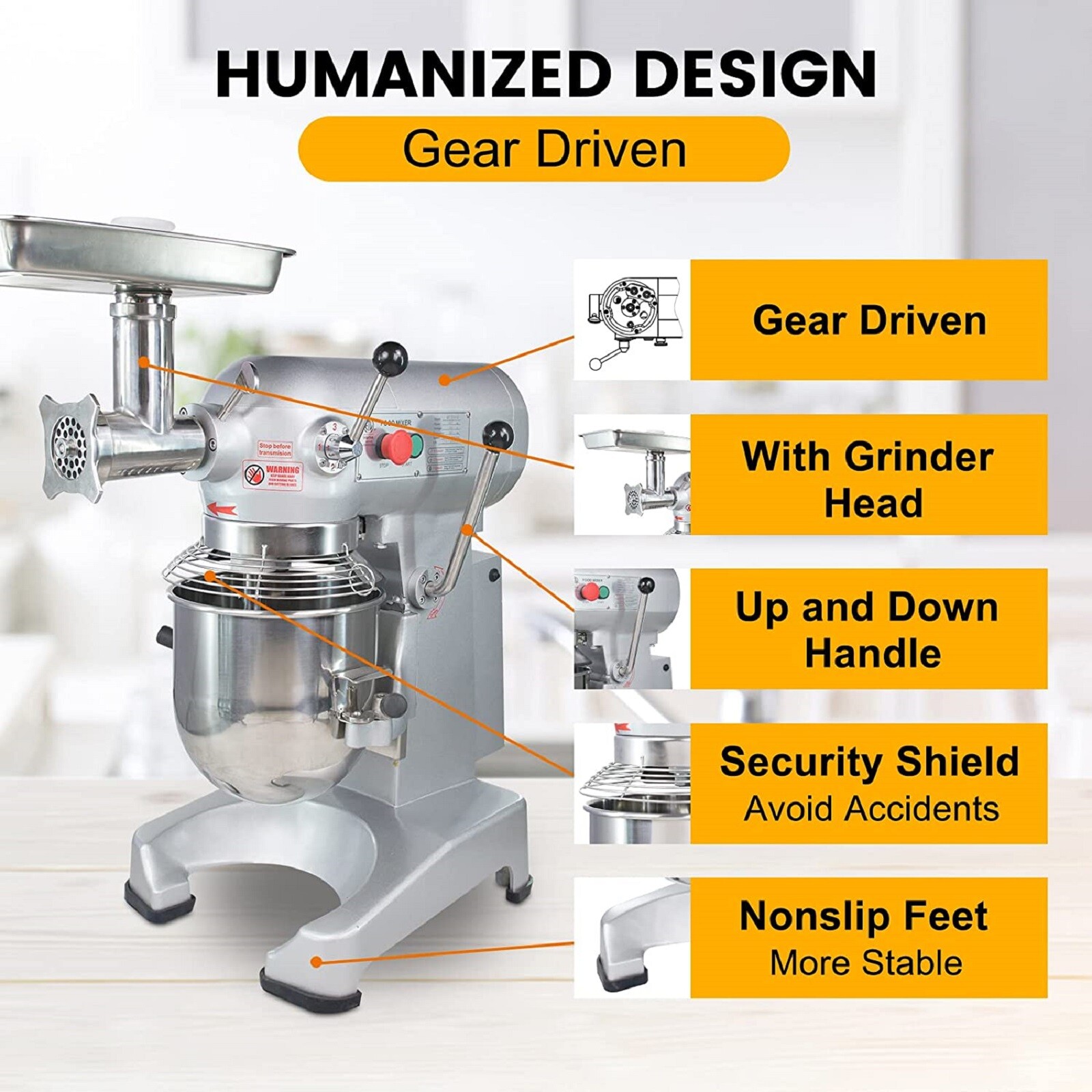 Hakka Commercial Planetary Mixer 10Qt Dough Food Mixer 4 Function Bakery 400W