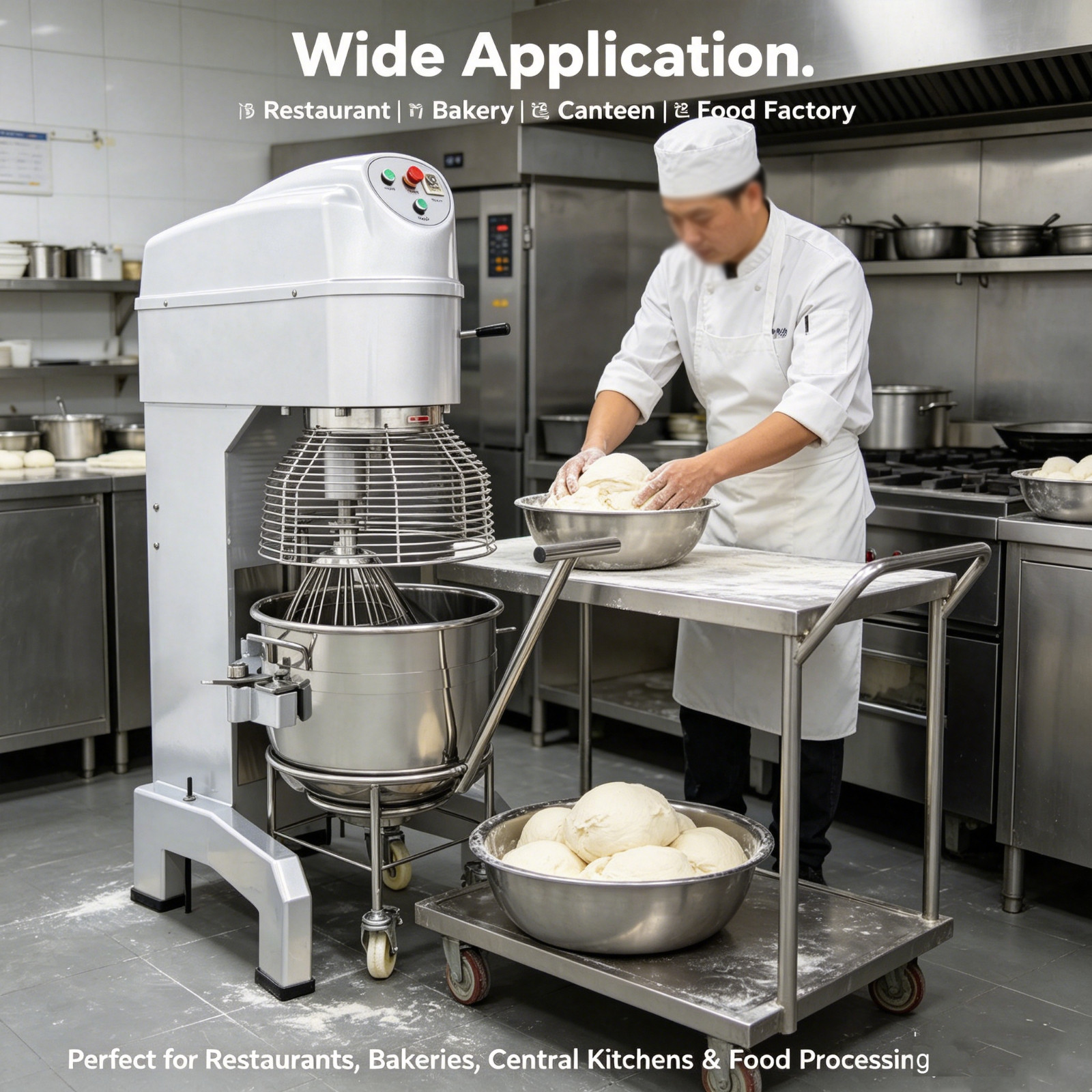 60L Dough Mixing Machine with Trolley 220V 3phase Movable Stuffing Mixer Blender