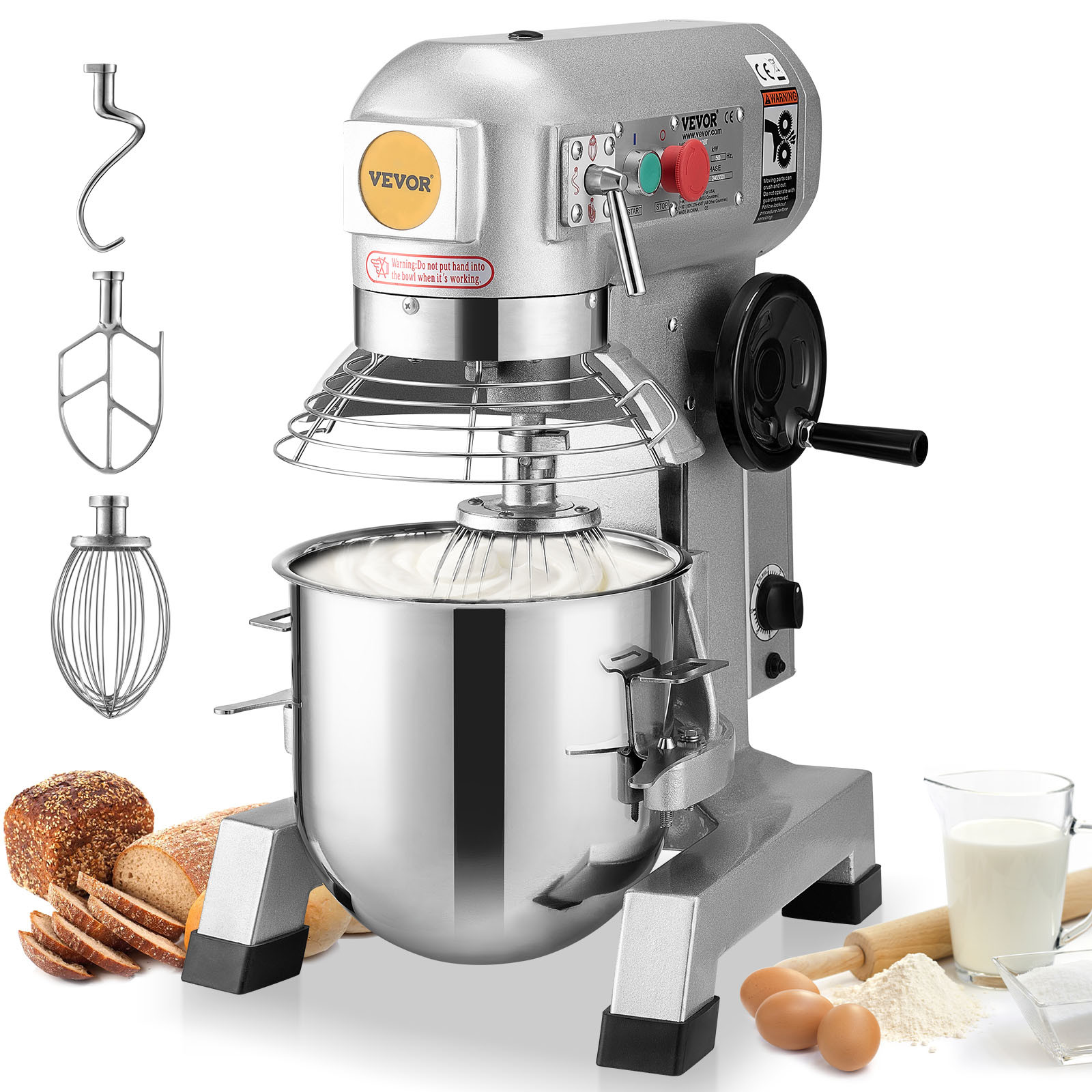 VEVOR Commercial Electric Food Mixer Stand Mixer 15Qt Dough Mixer 3 Speeds 550W