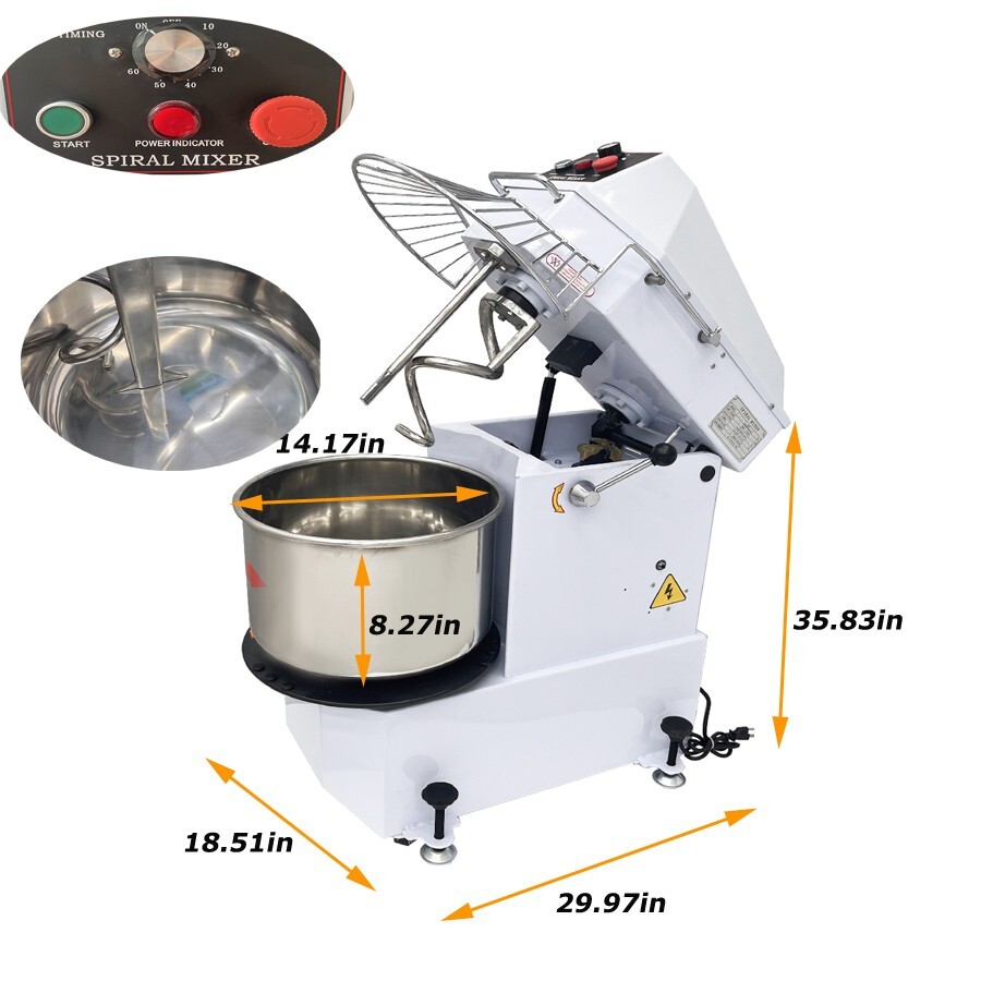 110V 20QT Commercial Bread Spiral Mixer Dough Action Food Mixer KneadingMachine