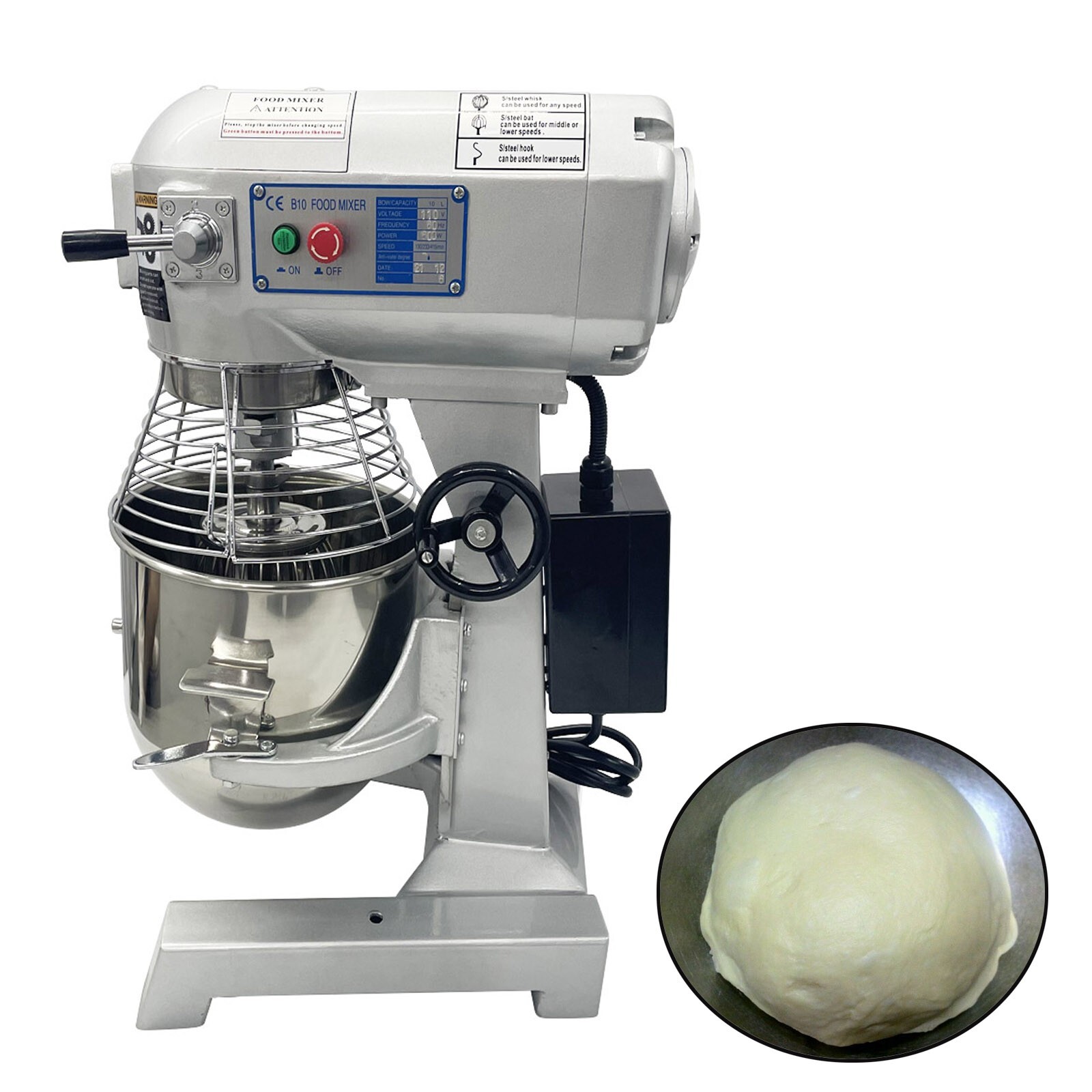 110V Commercial Dough Food Mixer 10L Gear Driven Bakery Blender 450W/60HZ