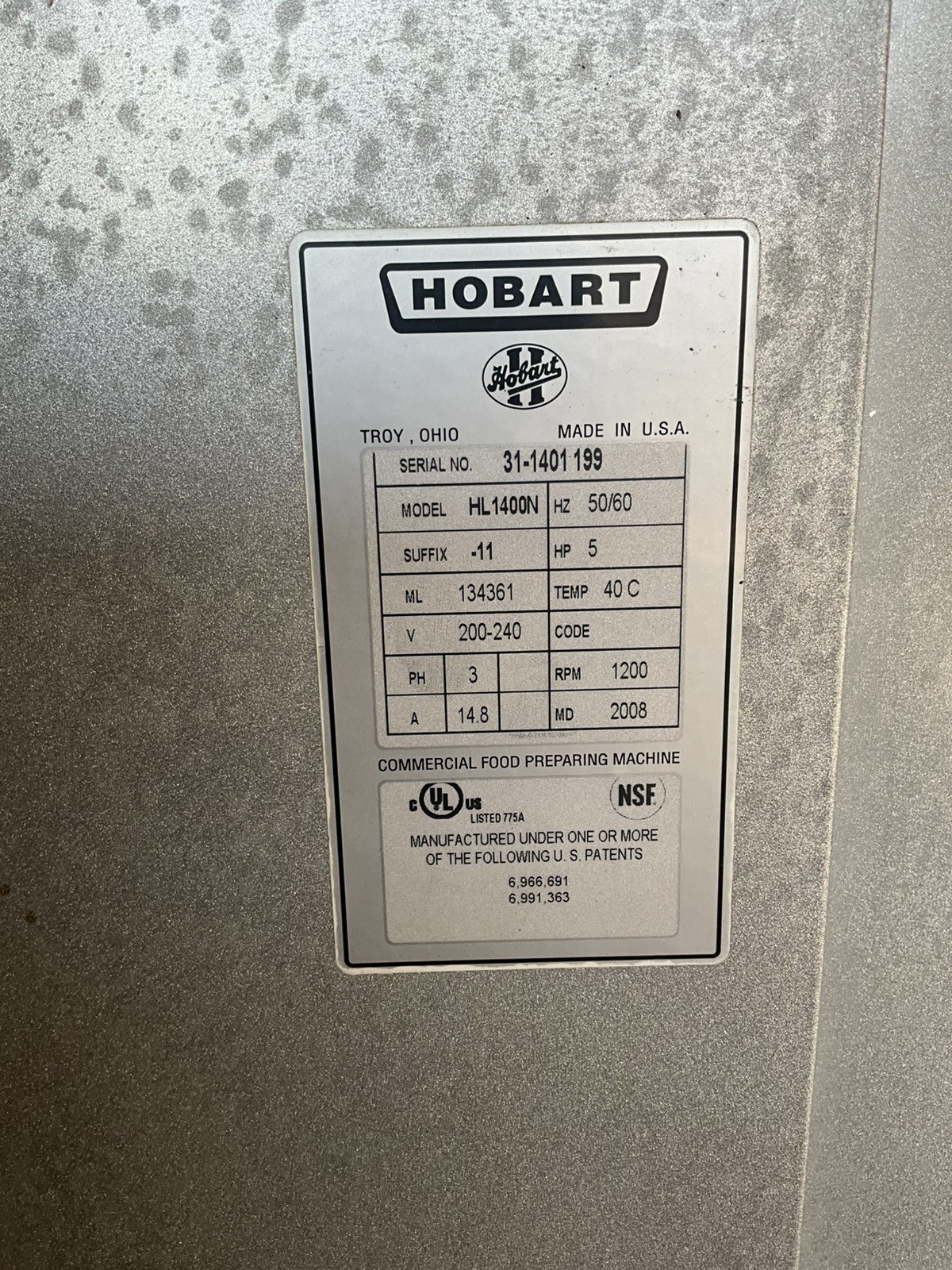 Hobart Legacy 140qt Dough mixer HL1400N Pizza Bakery Donut restaurant bowl guard