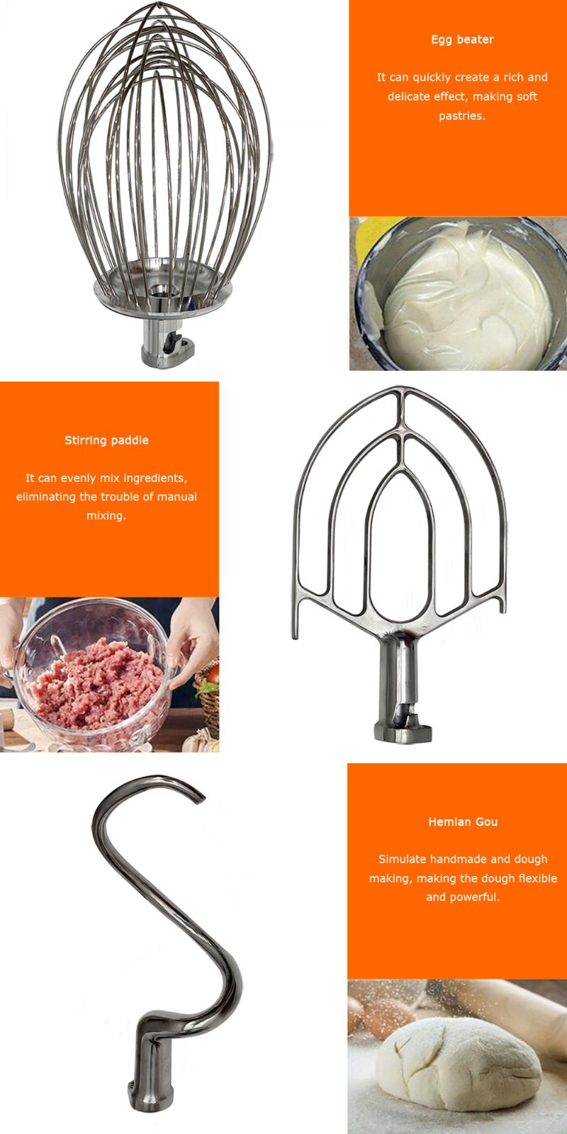 Auto Stop 30L Mixer Mixing Machine w 3 Types Mixing Arms For Dough Veg Cream Egg