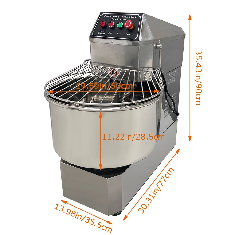 50QT Stainless Steel Commercial Food Mixer 110V 2200W Dough Mixer Spiral Mixer