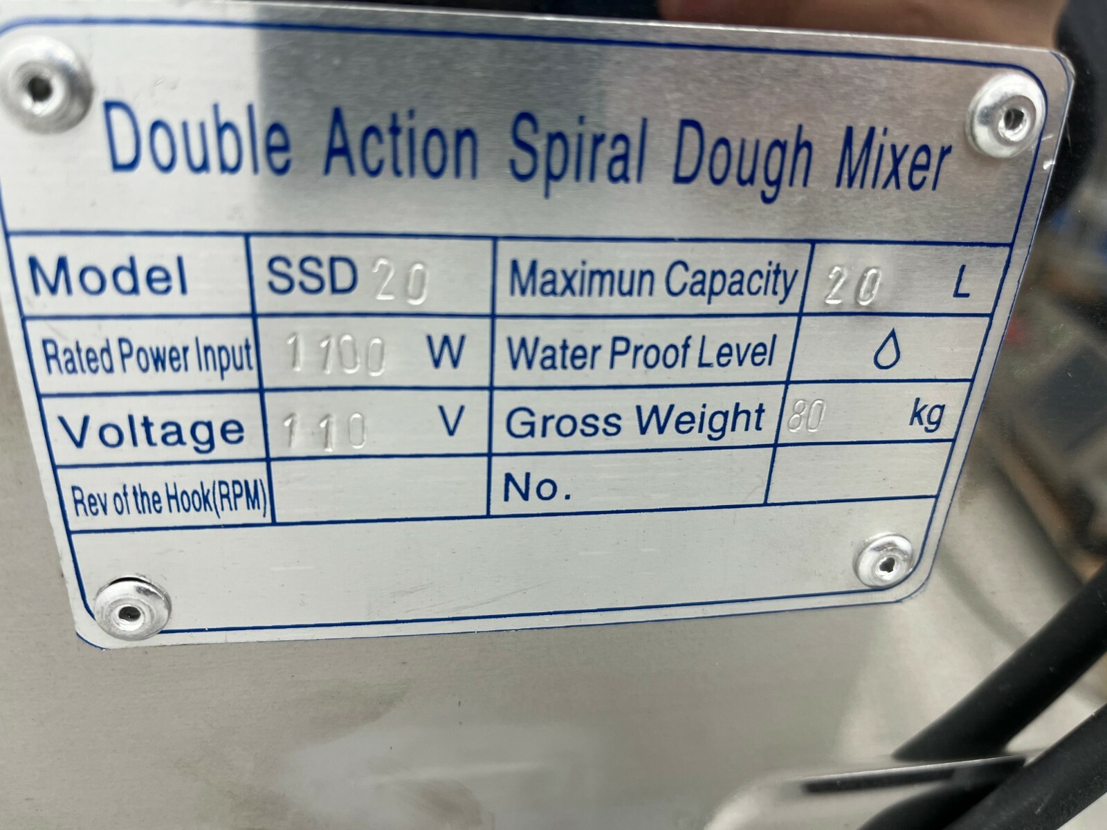 Commercial Dough Mixer 20L Dough Spiral Mixer Bakery Flour Mixing Machine 110V