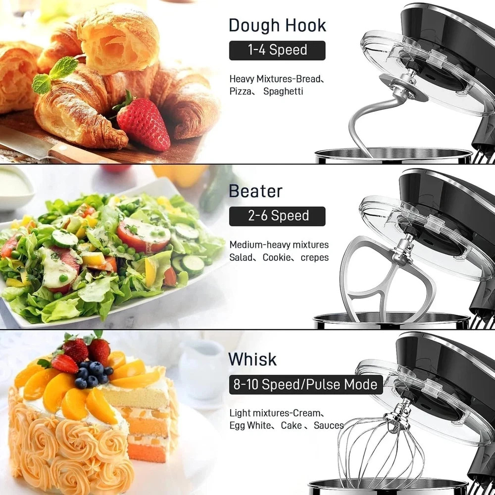 9.5 Qt Stand Mixer, 10-Speed Tilt-Head Food Mixer, Vezzio 660W Kitchen Electric