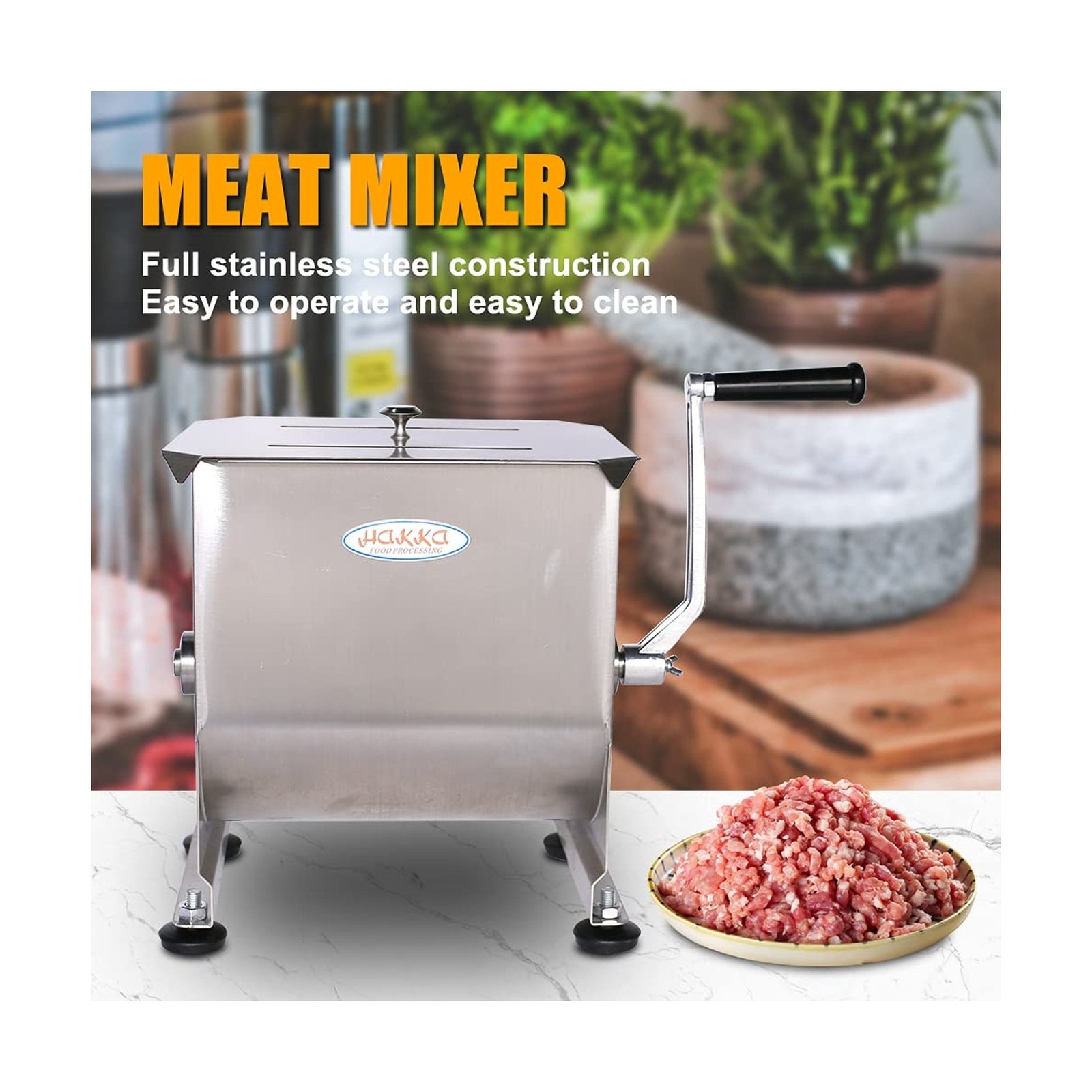 Hakka 15lb/7.5L Manual Meat Mixer, Stainless Steel 10L Fixed Tank No Gear Box…