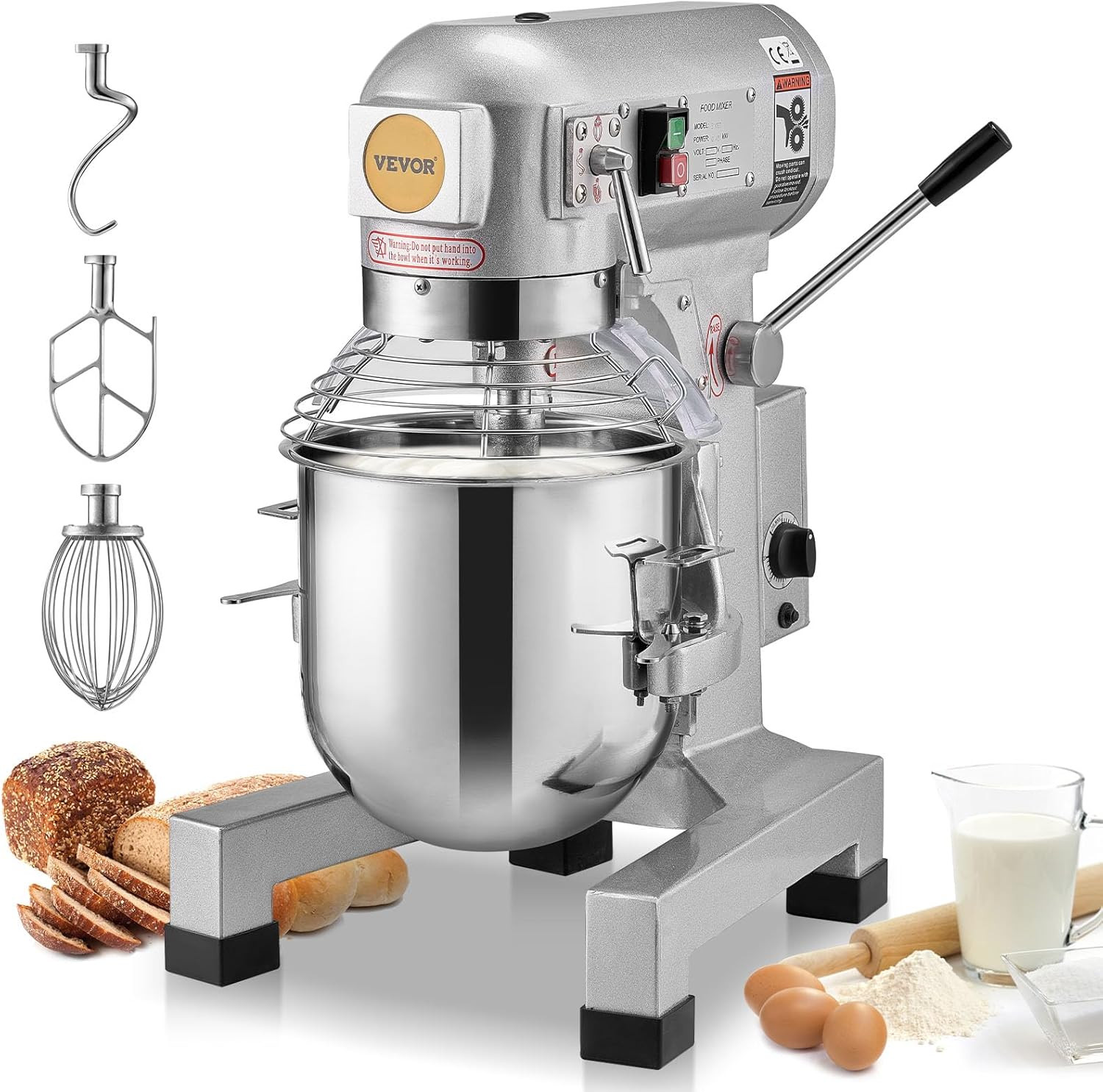 Commercial Food Mixer 15Qt, Commercial Mixer with 3 Adjustable Speeds, 550W Doug