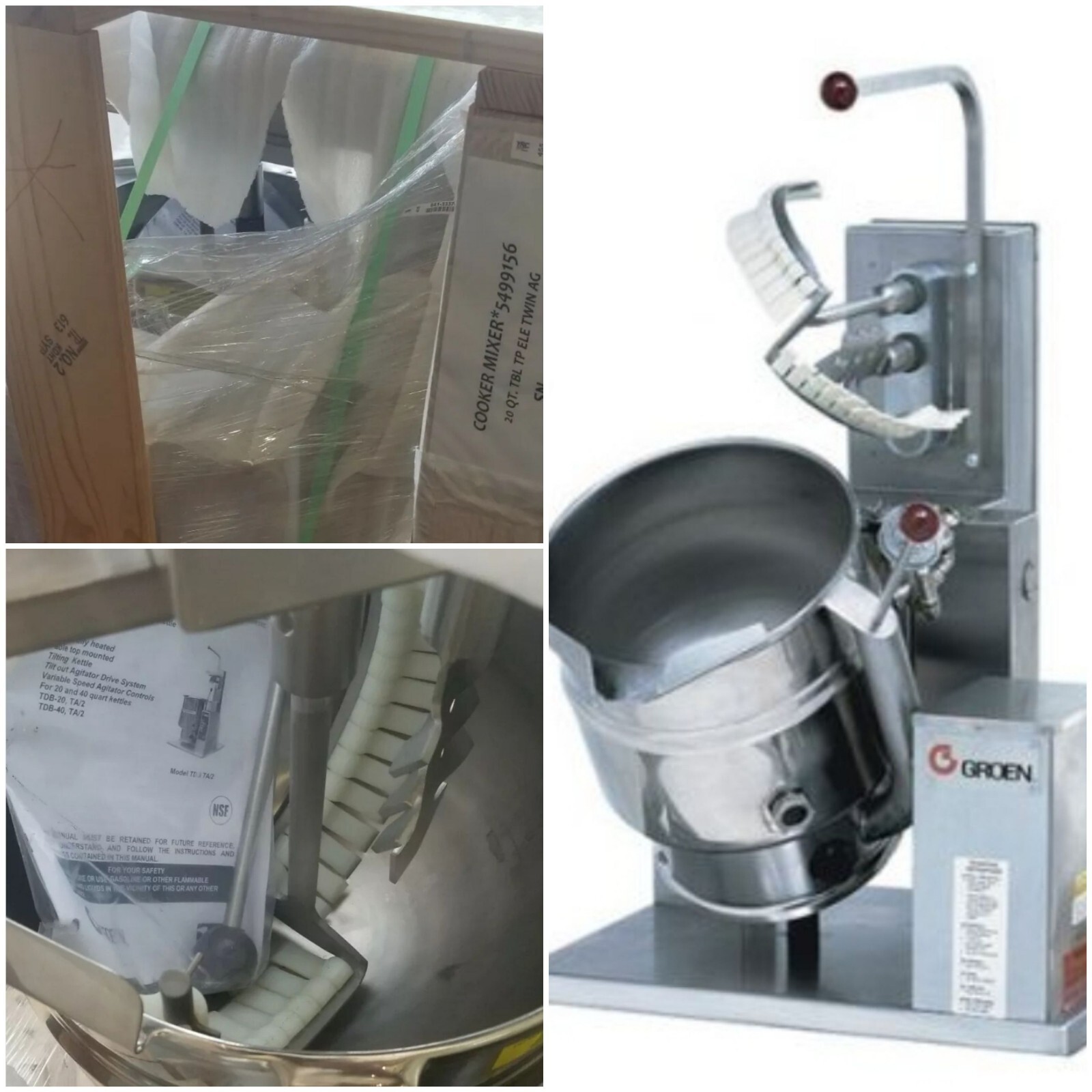NEW unused GROEN Steam mixing KETTLE TDB-20 Tilting Mixer 20 quarts Fudge Kettle