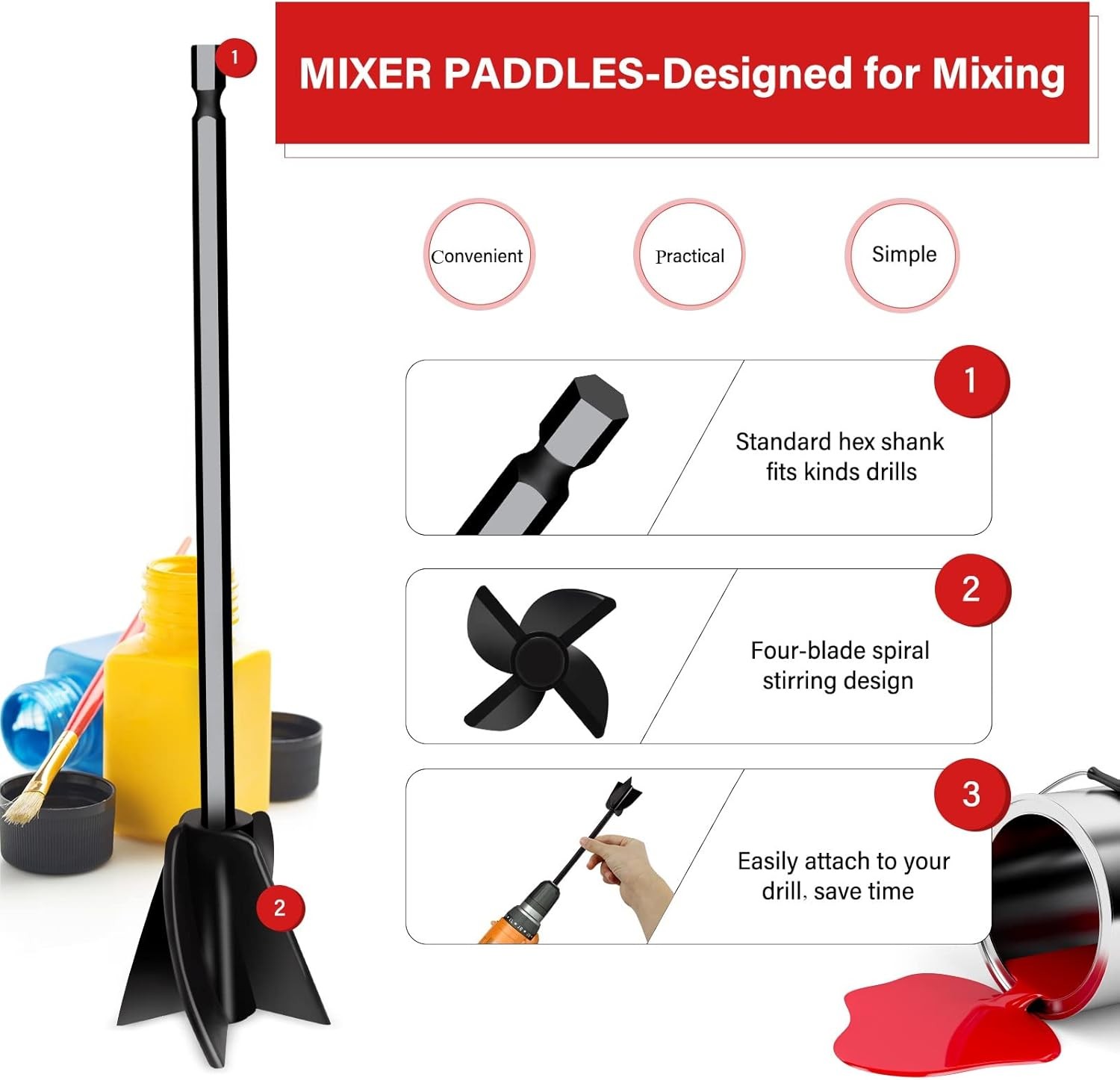 4 Pcs Resin Mixer Paddles for Drill, 4 pcs-Mixer Paddles, White, Black