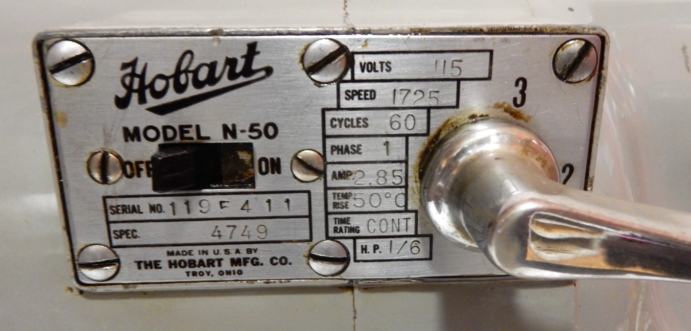 VINTAGE HOBART MODEL N-50 COMMERCIAL MIXER, BOWL & 2 PADDLES, NEW HD CORD, WORKS