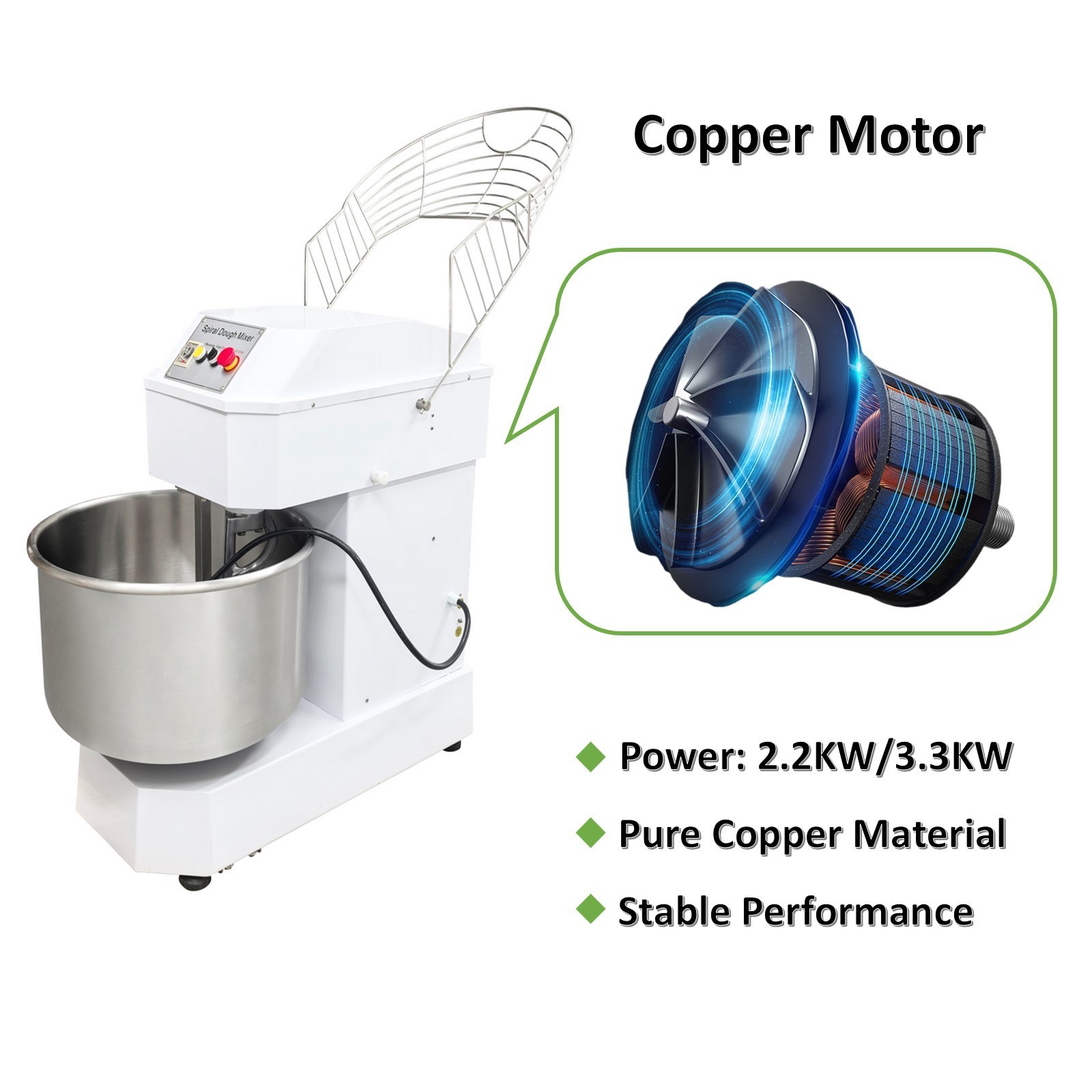 PreAsion® 220V Electric Spiral Dough Mixer 80QT Commercial Flour Mixer Machine