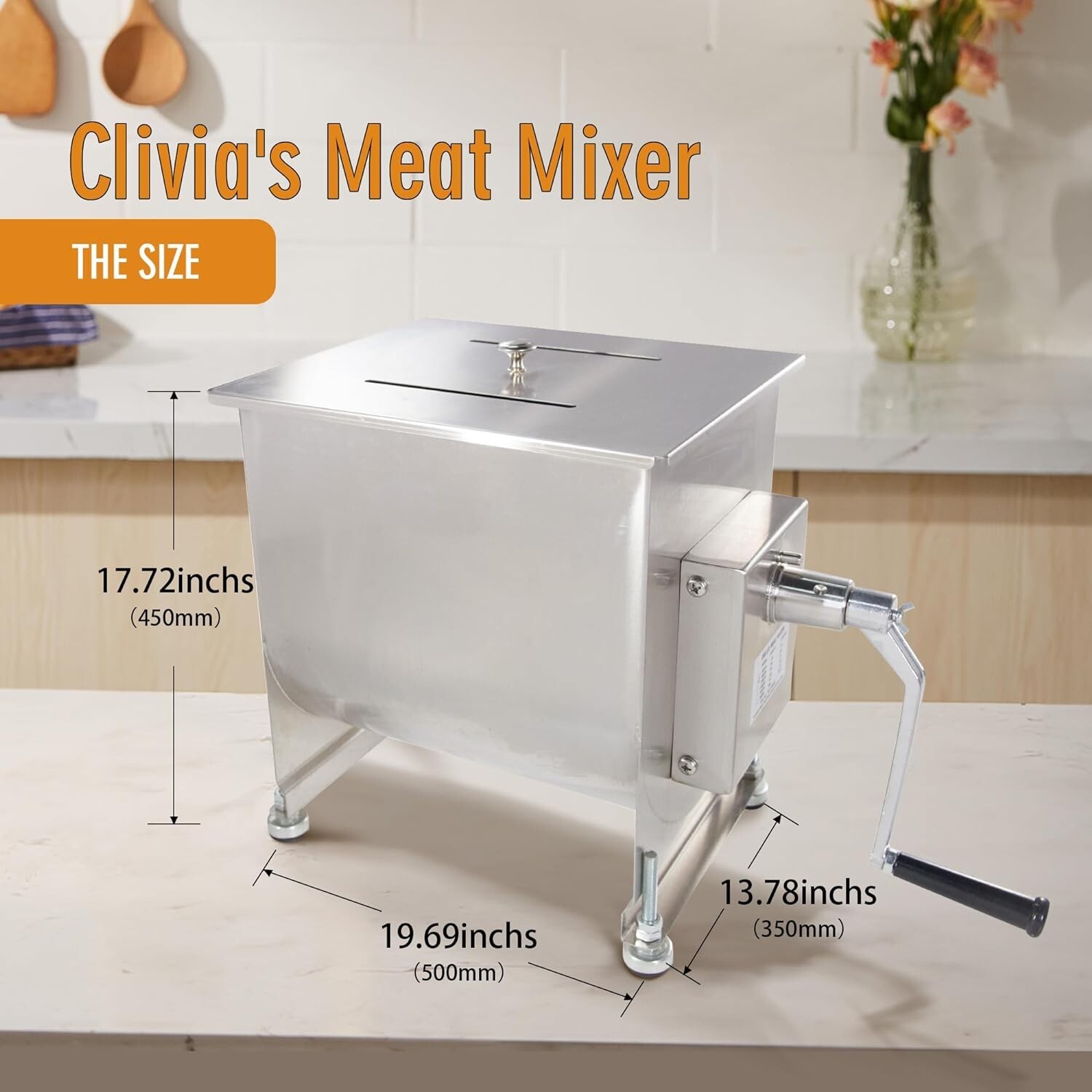 Clivia Manual Meat Mixer 60 Pound/30L Capacity Tank Commercial Food Processor