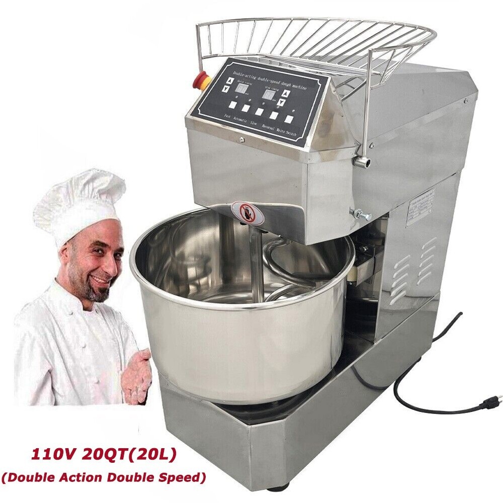 20QT Dough Mixer Commercial Electric Flour Mixing Machine Speed Time Adjustable