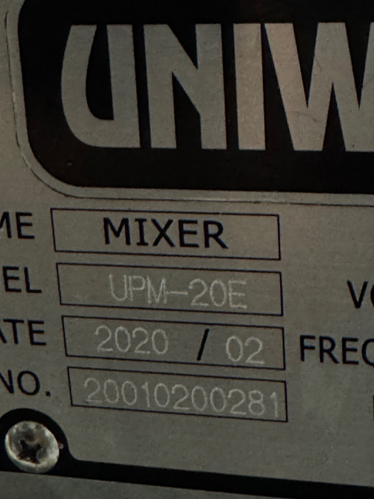UNIWORLD PLANETARY MIXER 20 QT MODEL UPM-20E