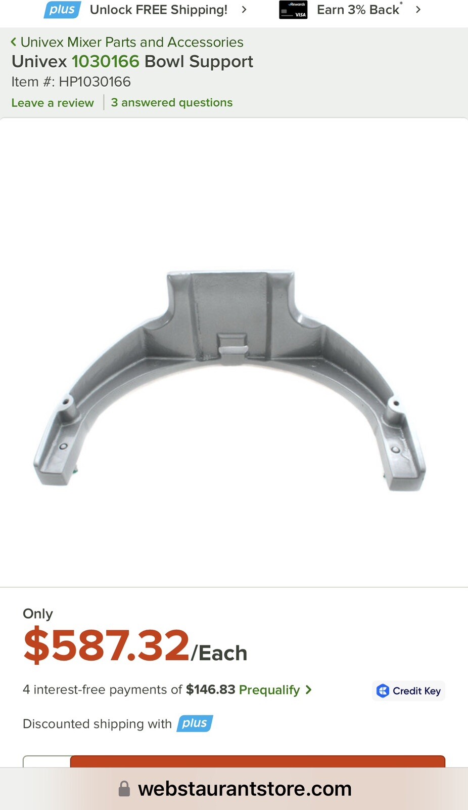 Univex SRM30+ Bowl Support Assembly P/N 1030166